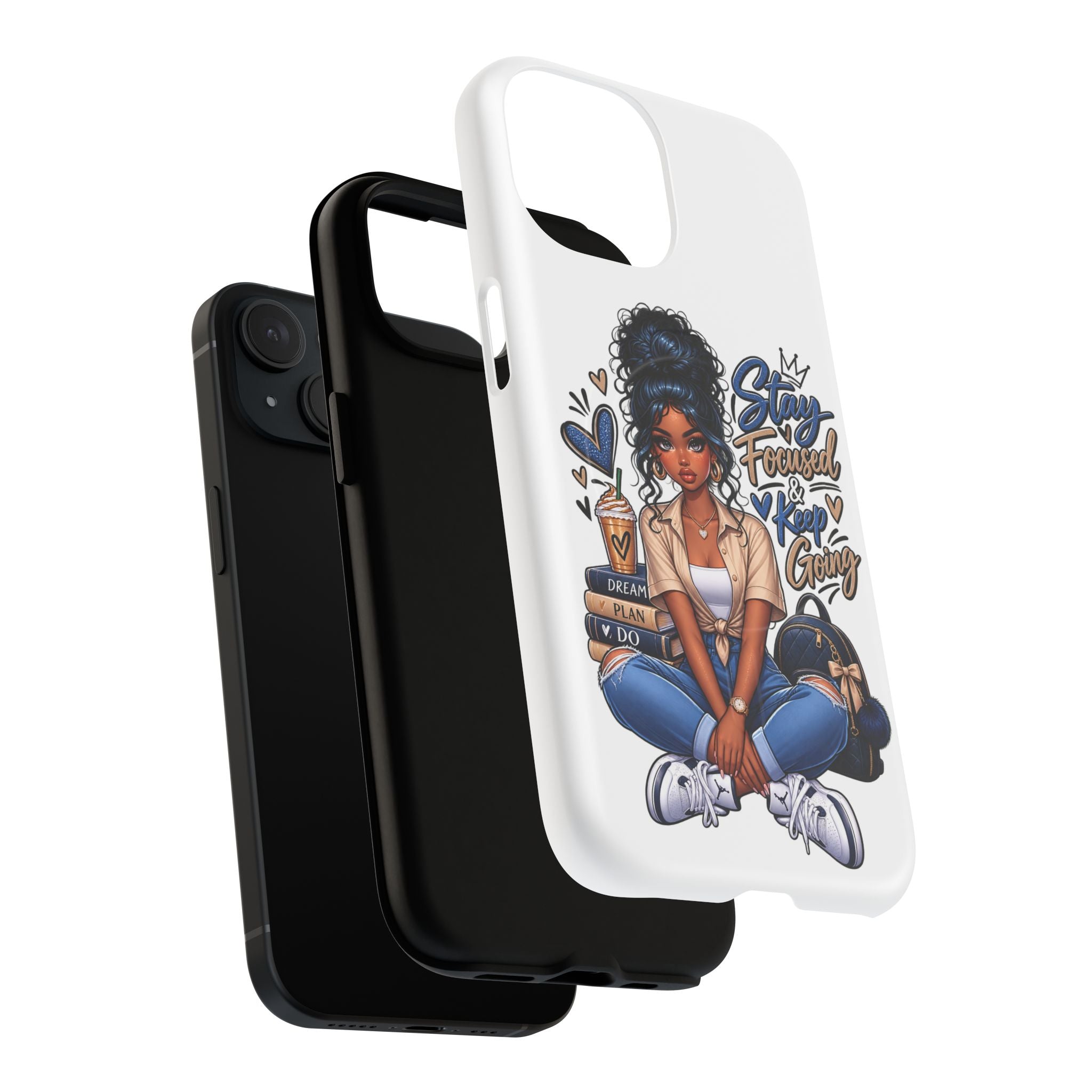 Stay Focused Keep Going Phone Case — Motivational Girl Illustration Tough Magnetic Case