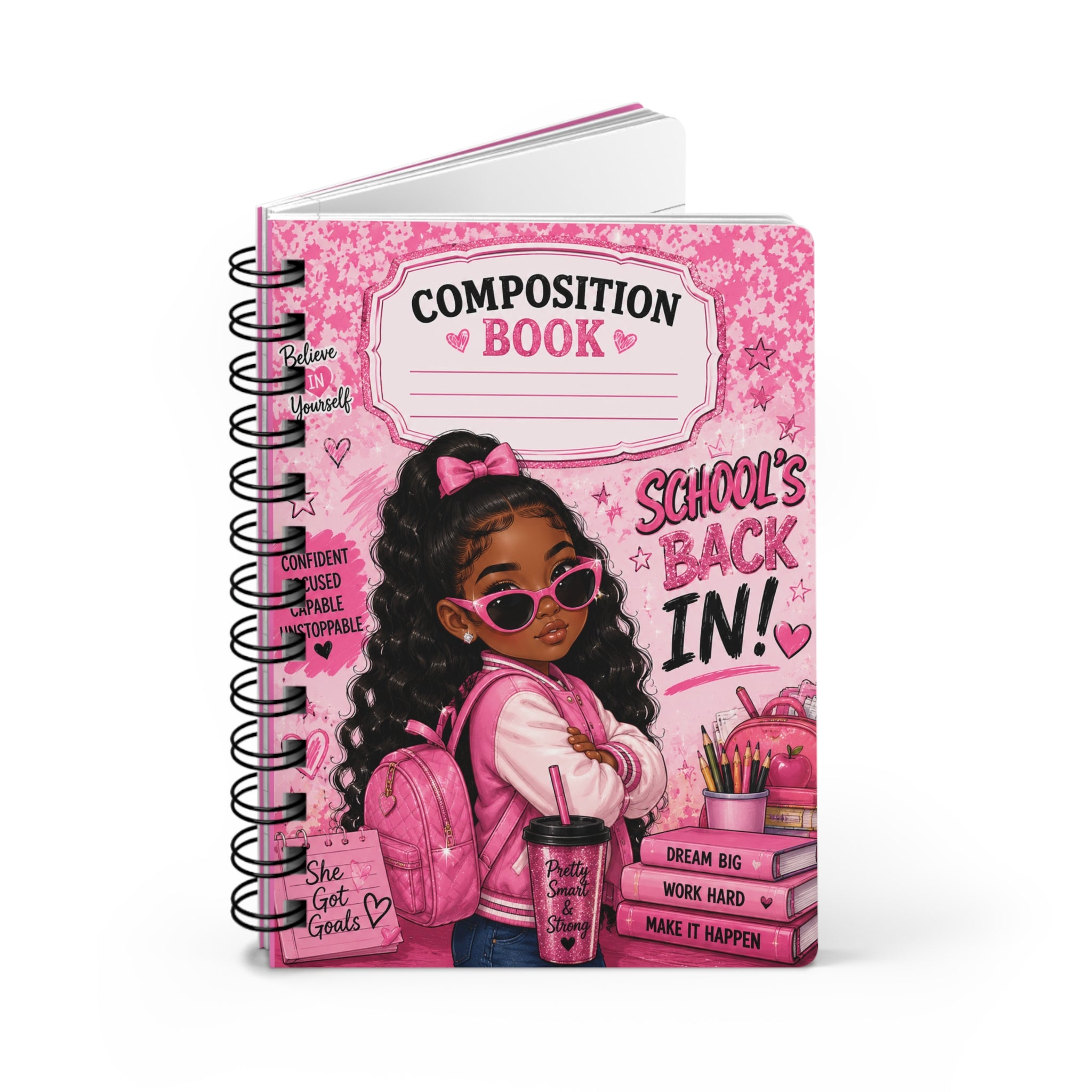Confident Girl Composition Book Spiral Bound Journal | Back to School Pink