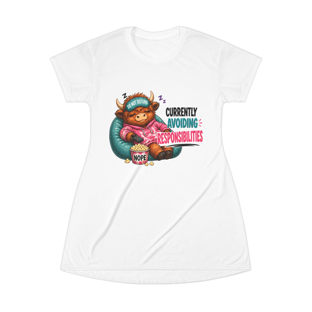 Currently Avoiding Responsibilities T-Shirt Dress — Cute Lazy Sloth Graphic Tee Dress