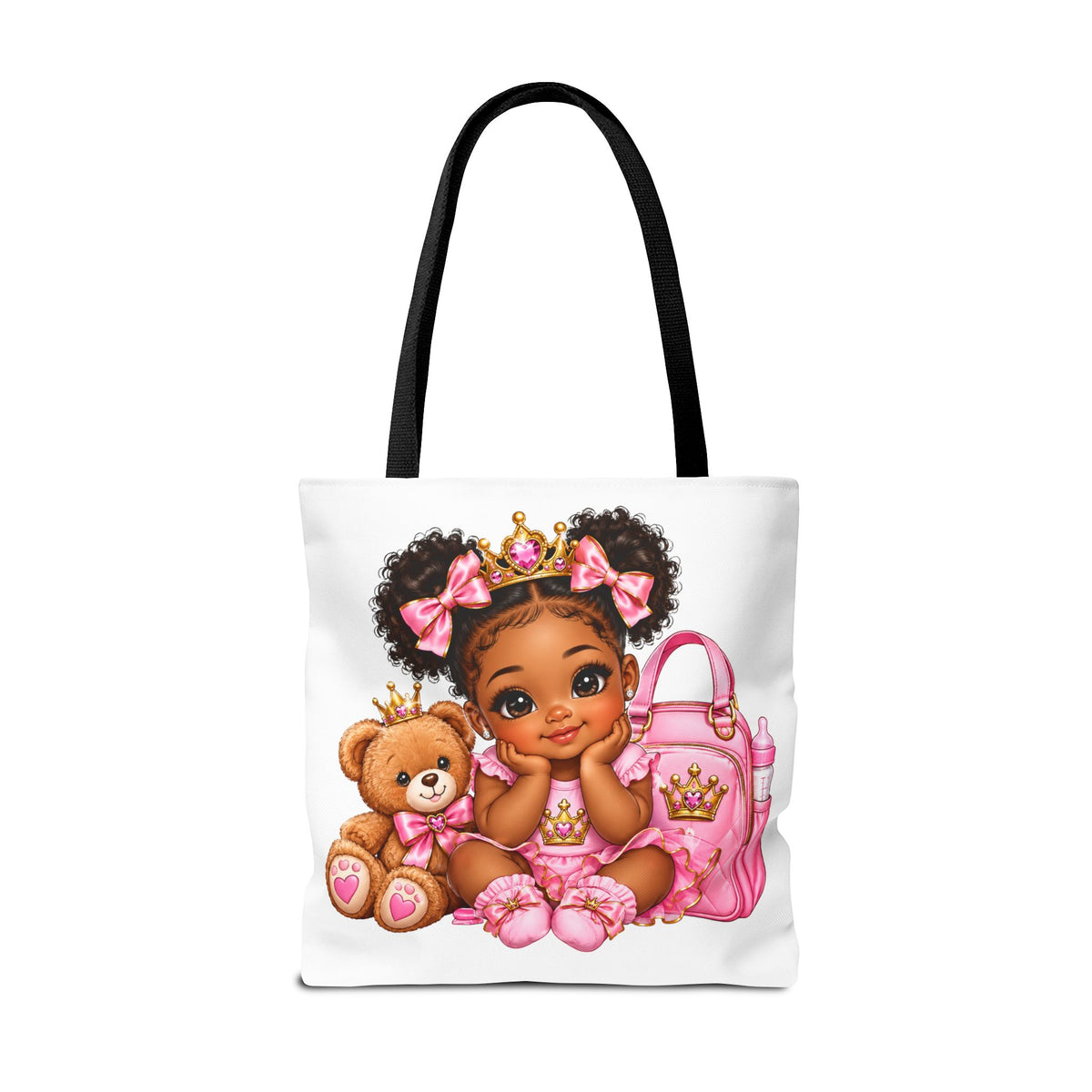 Cute Baby Princess Tote Bag — Pink Crowned Baby with Teddy AOP