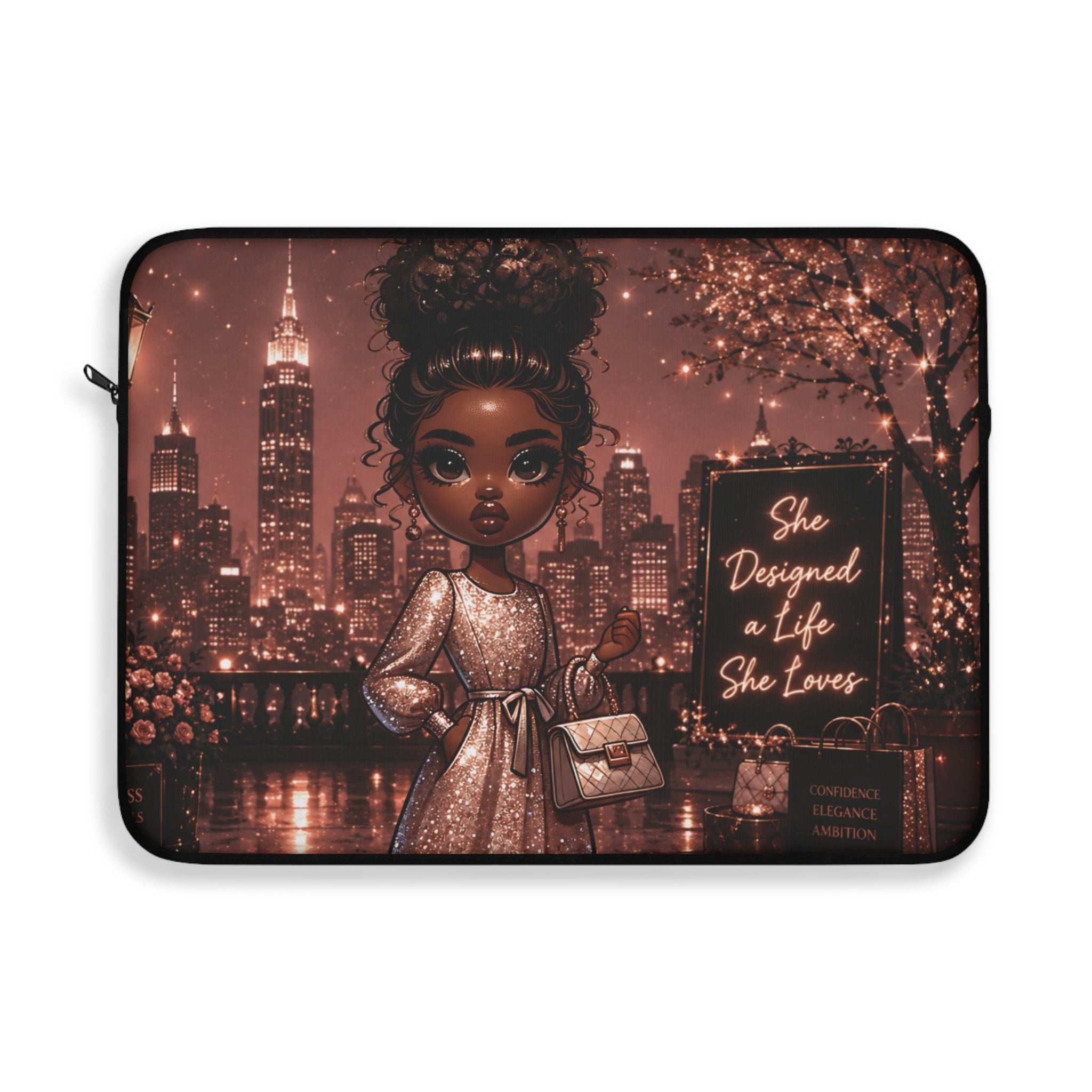 Laptop Sleeve — 'She Designed a Life She Loves' Chic City Girl Sleeve