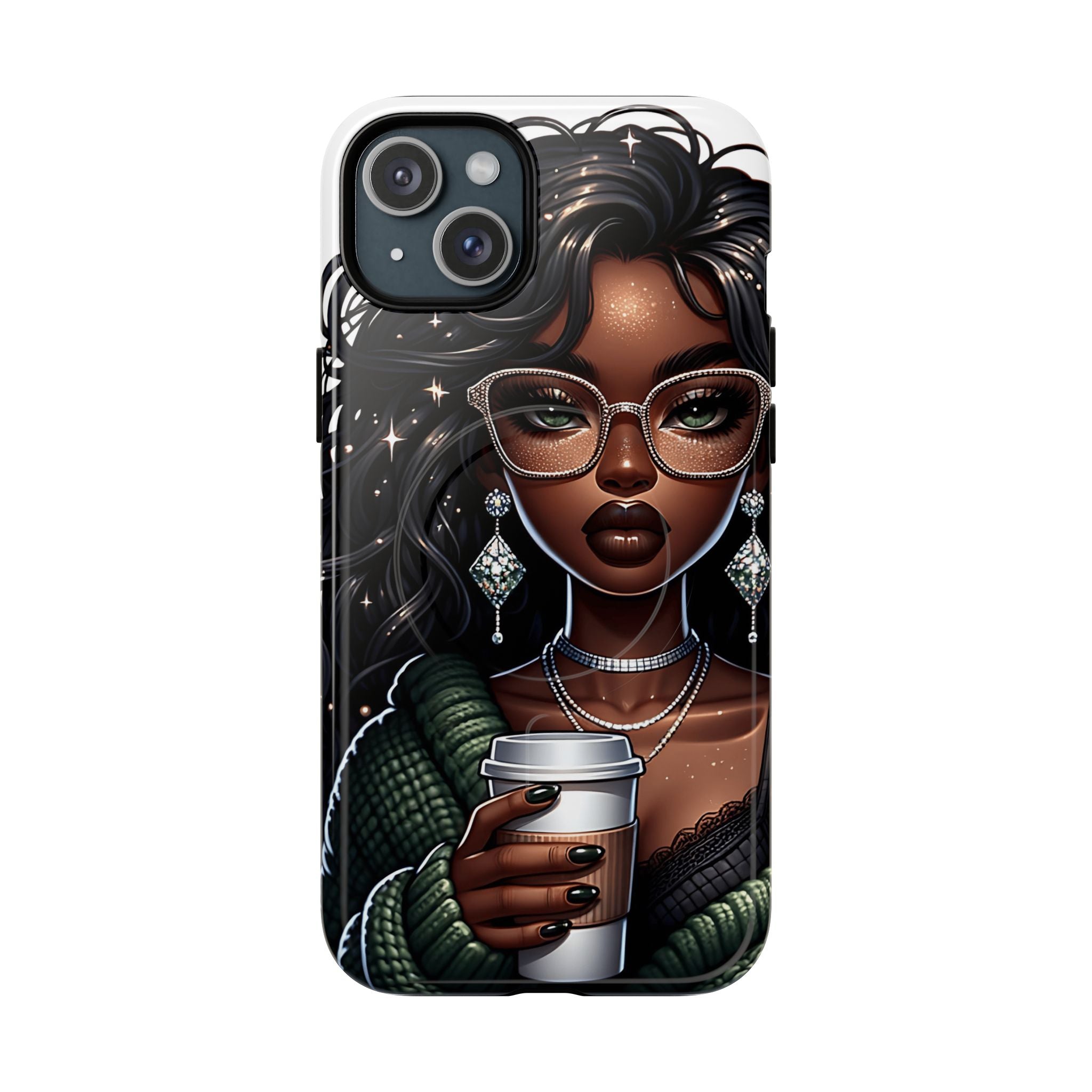 Stylish Black Woman with Coffee Phone Case | Magnetic Tough Case