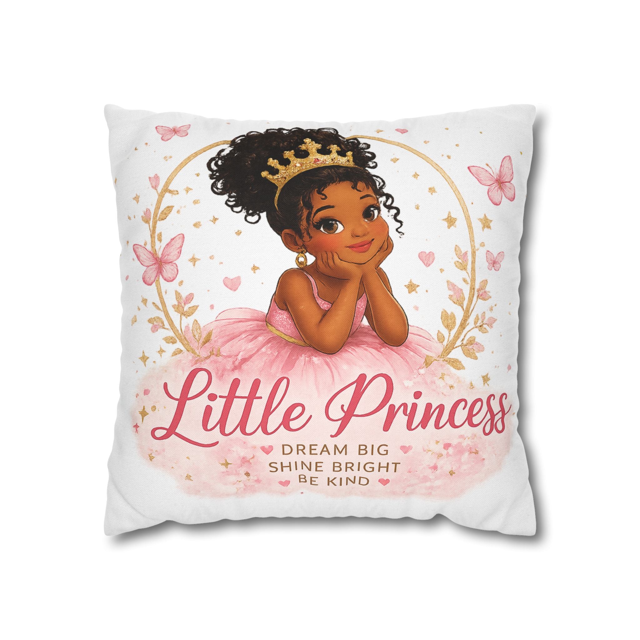 Princess girl decorative pillowcase with pink tutu, butterflies, and 'Little Princess' lettering.