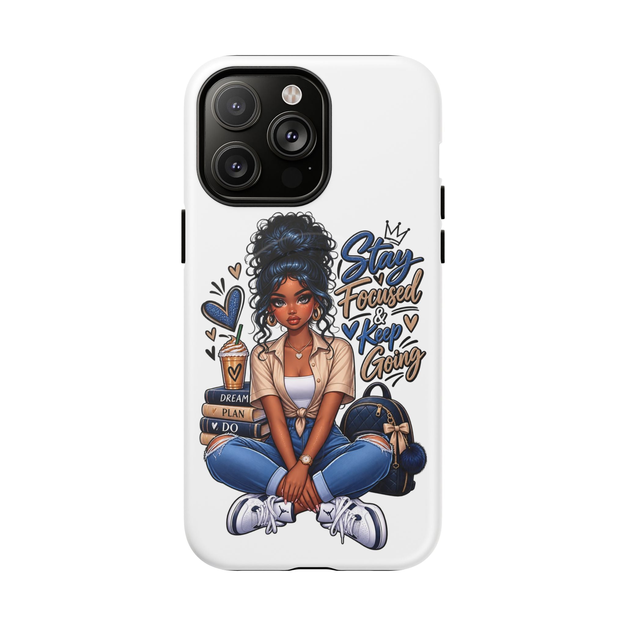 Stay Focused Keep Going Phone Case — Motivational Girl Illustration Tough Magnetic Case
