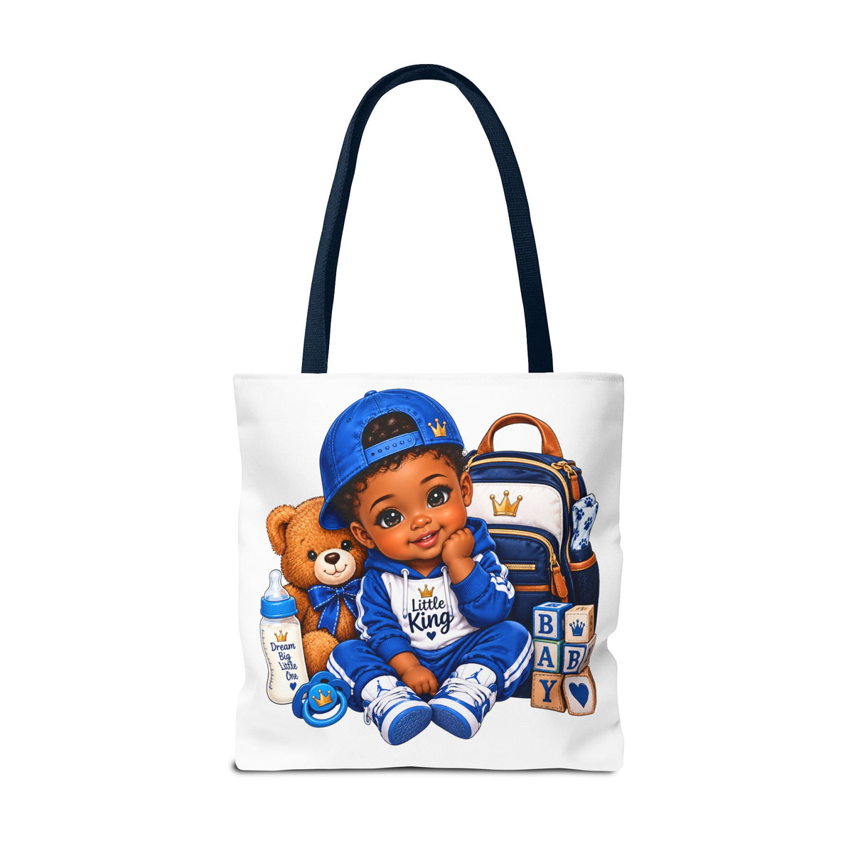 Baby Boy Tote Bag — 'Little King' Blue Nursery Illustration
