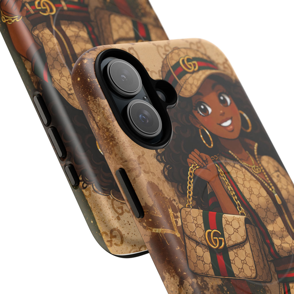 Luxury-Inspired Black Girl Phone Case — Stylish Magnetic Tough Case