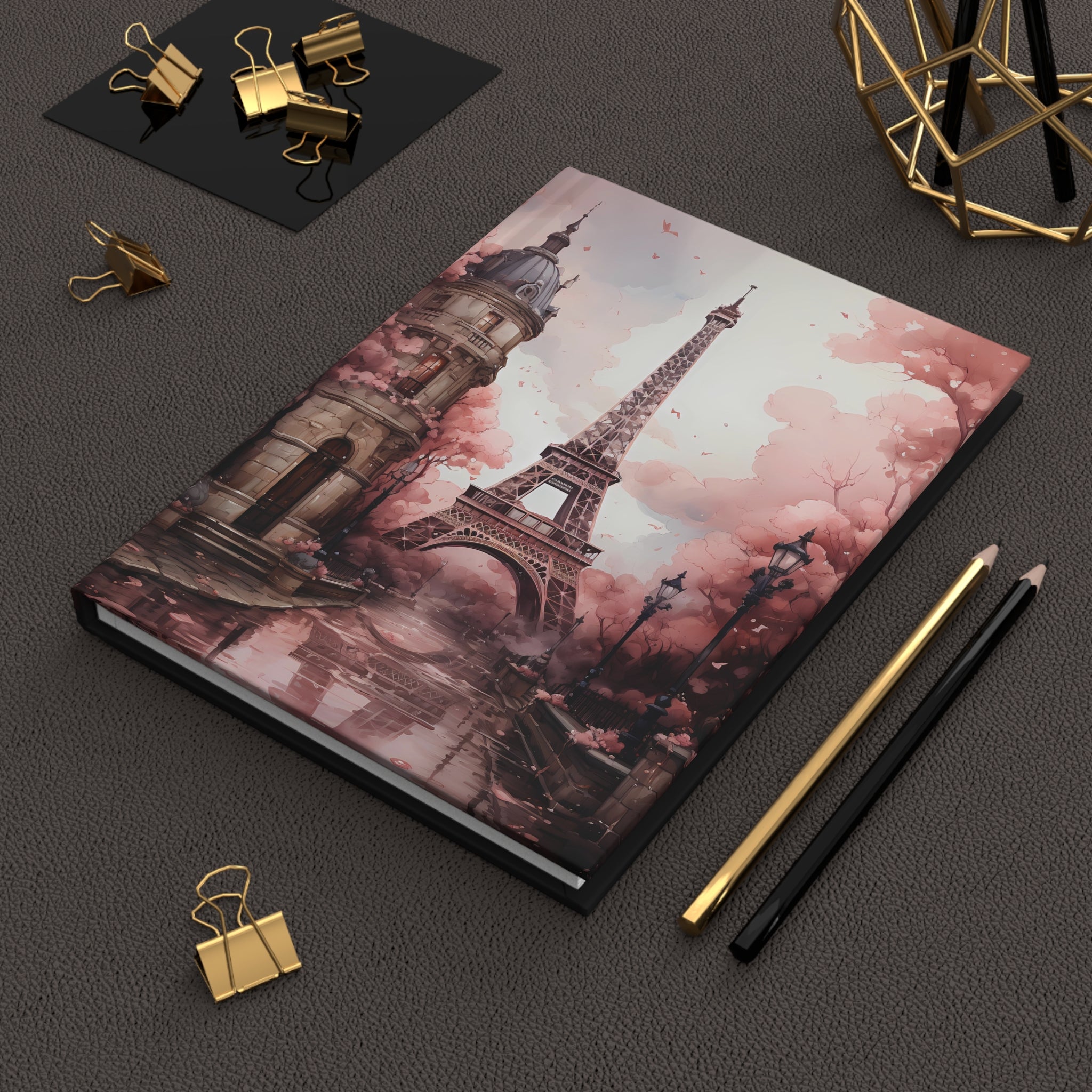 Paris Eiffel Tower Journal — Romantic Pink Cityscape Hardcover Notebook