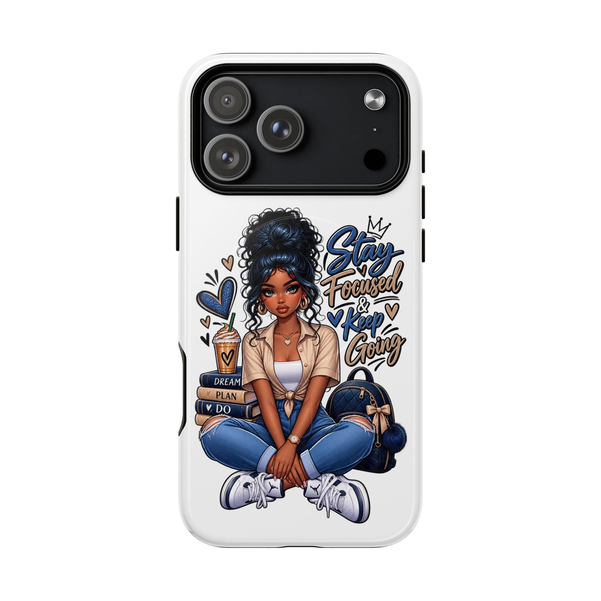 Stay Focused Keep Going Phone Case — Motivational Girl Illustration Tough Magnetic Case