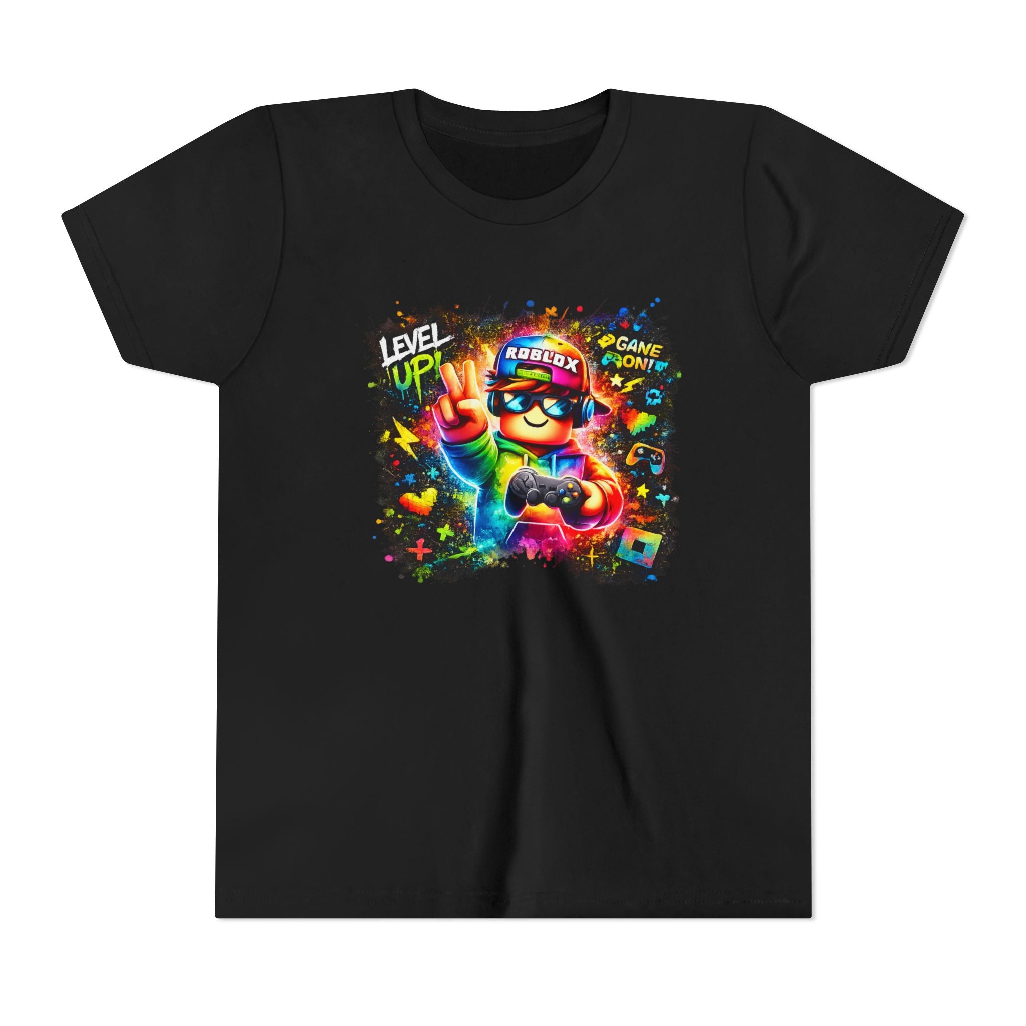 Level Up Gamer Character Youth Tee | Colorful Rainbow Gaming Design