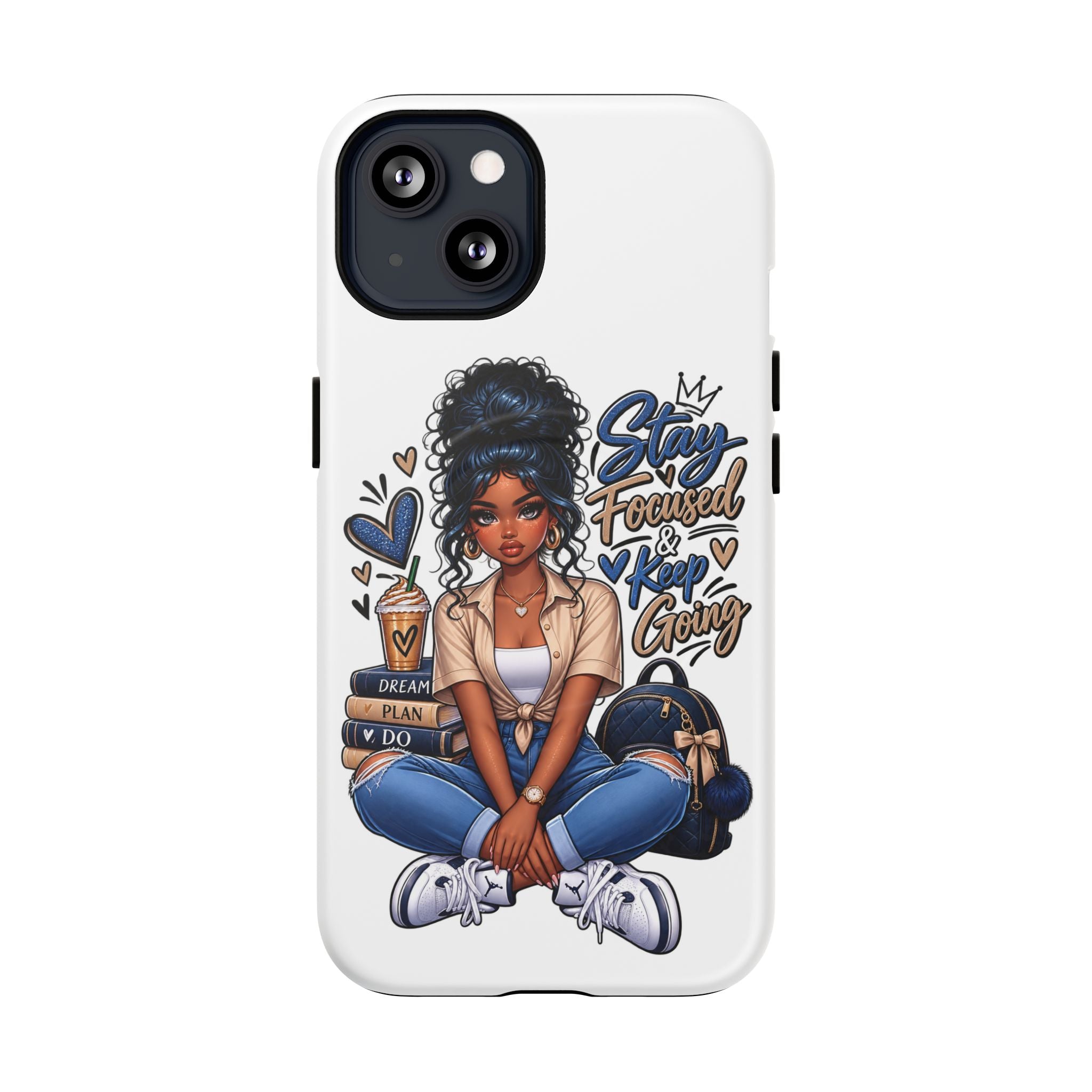 Stay Focused Keep Going Phone Case — Motivational Girl Illustration Tough Magnetic Case