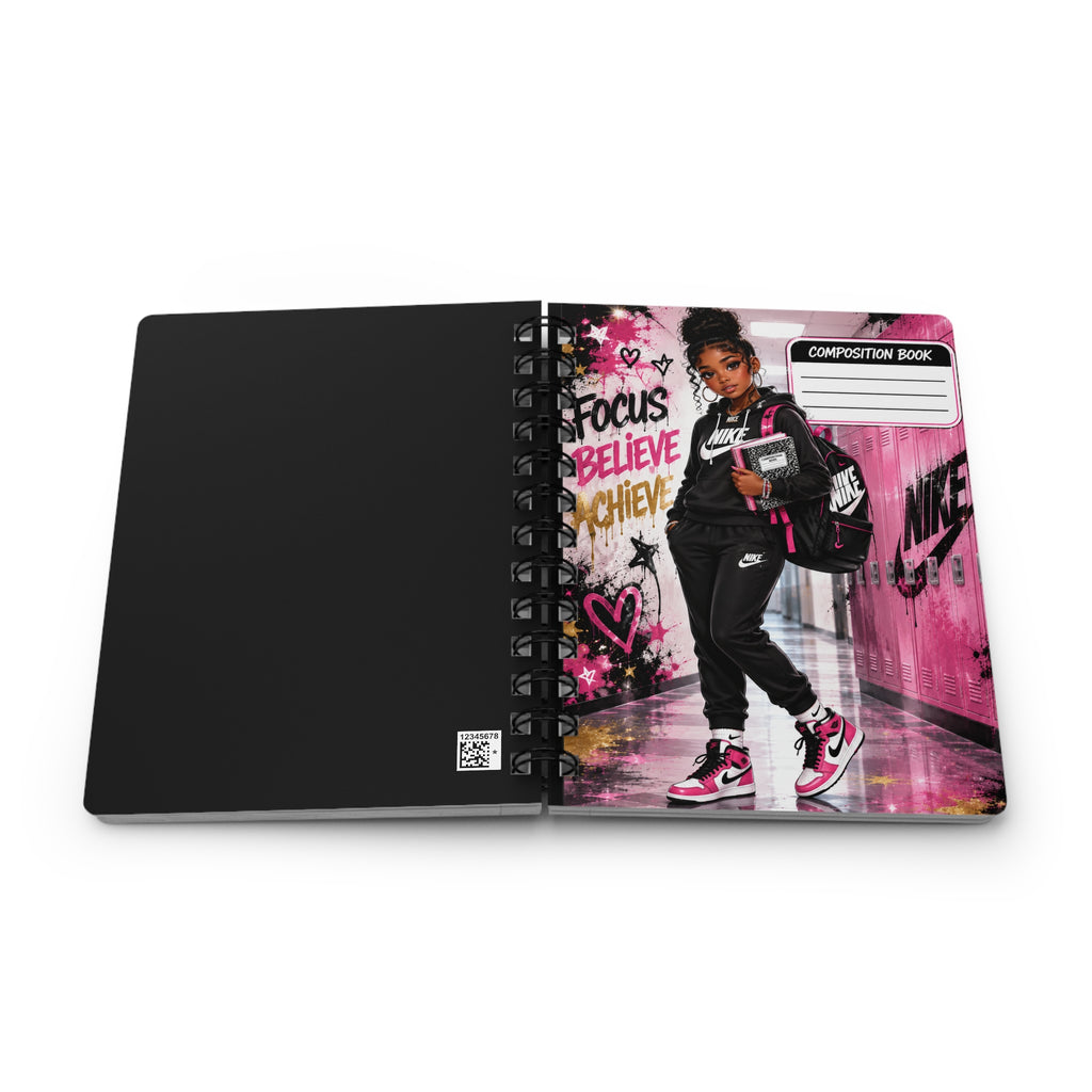 Spiral Notebook — 'Focus Believe Achieve' Pink Girl Back-to-School Composition Journal