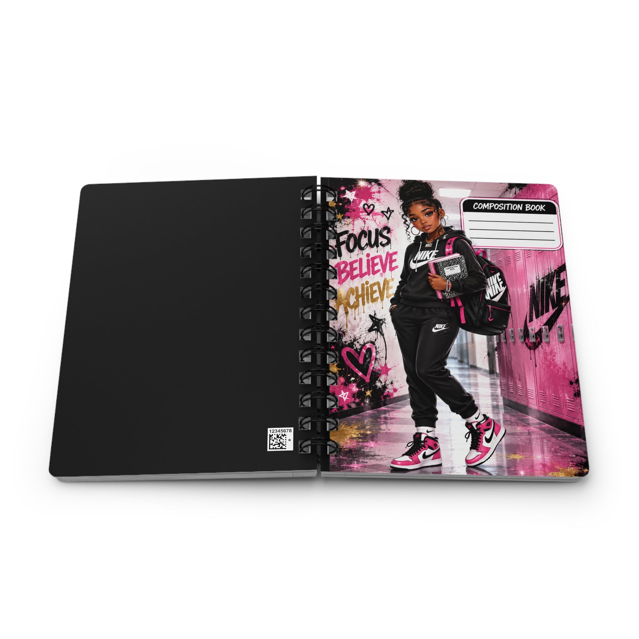 Spiral Notebook — 'Focus Believe Achieve' Pink Girl Back-to-School Composition Journal
