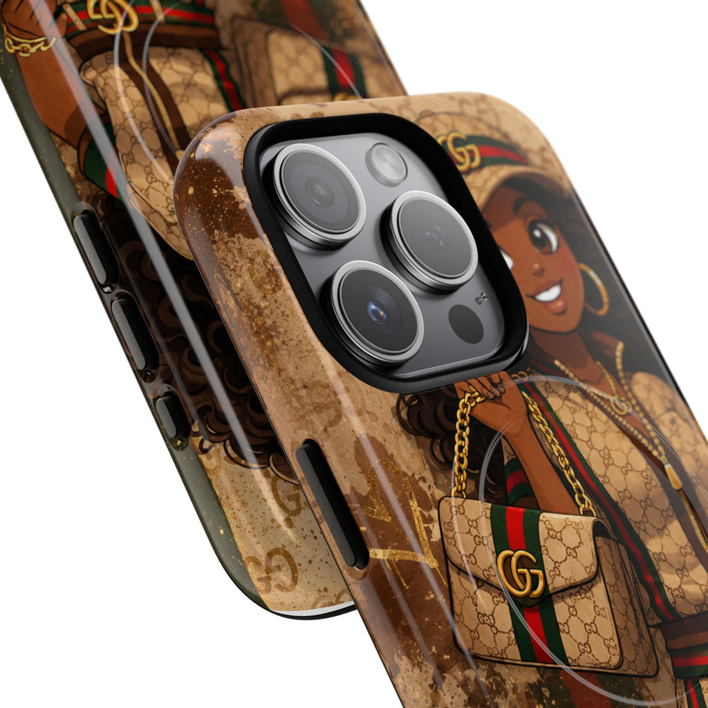 Luxury-Inspired Black Girl Phone Case — Stylish Magnetic Tough Case