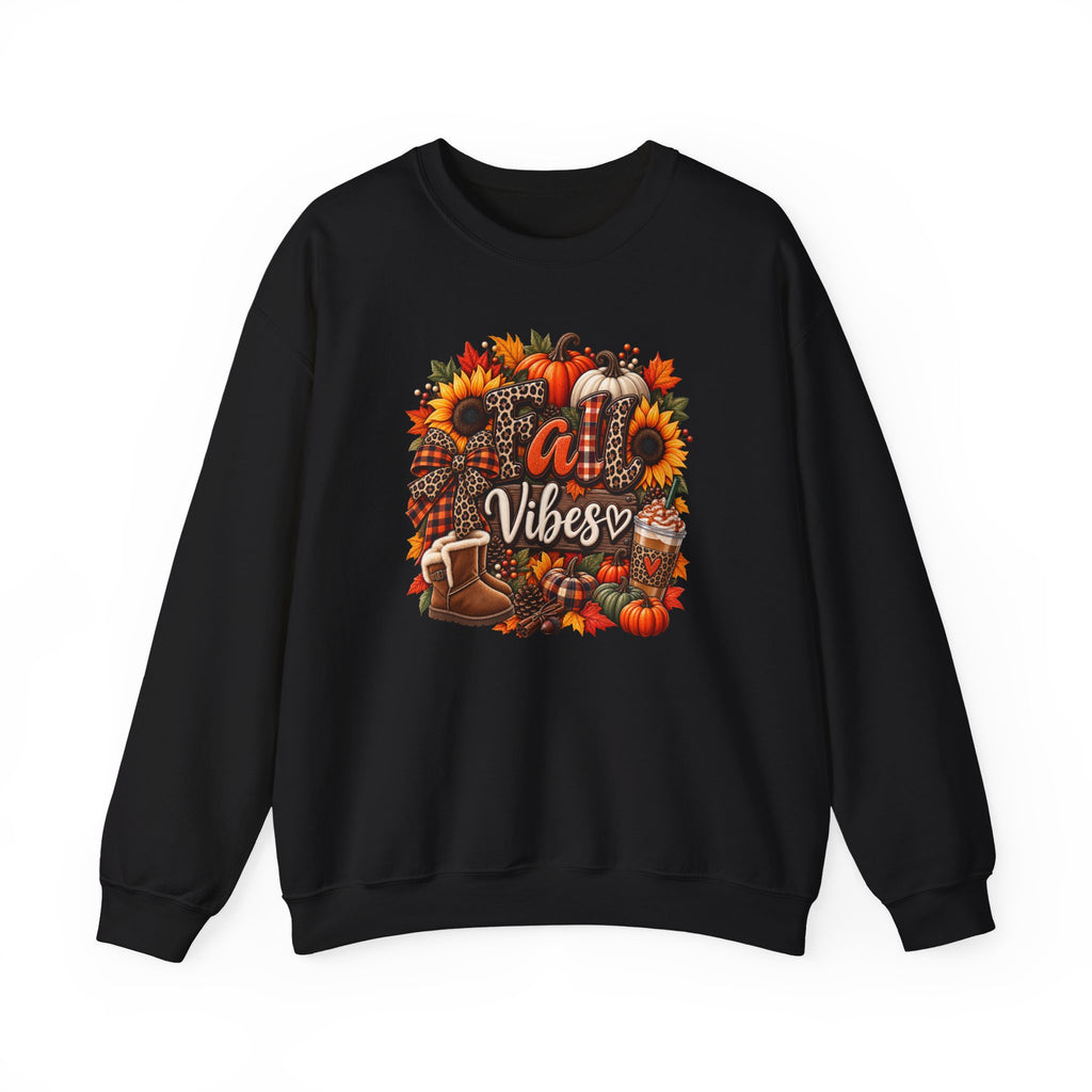Fall Vibes Crewneck Sweatshirt — Autumn Pumpkin & Sunflower Graphic