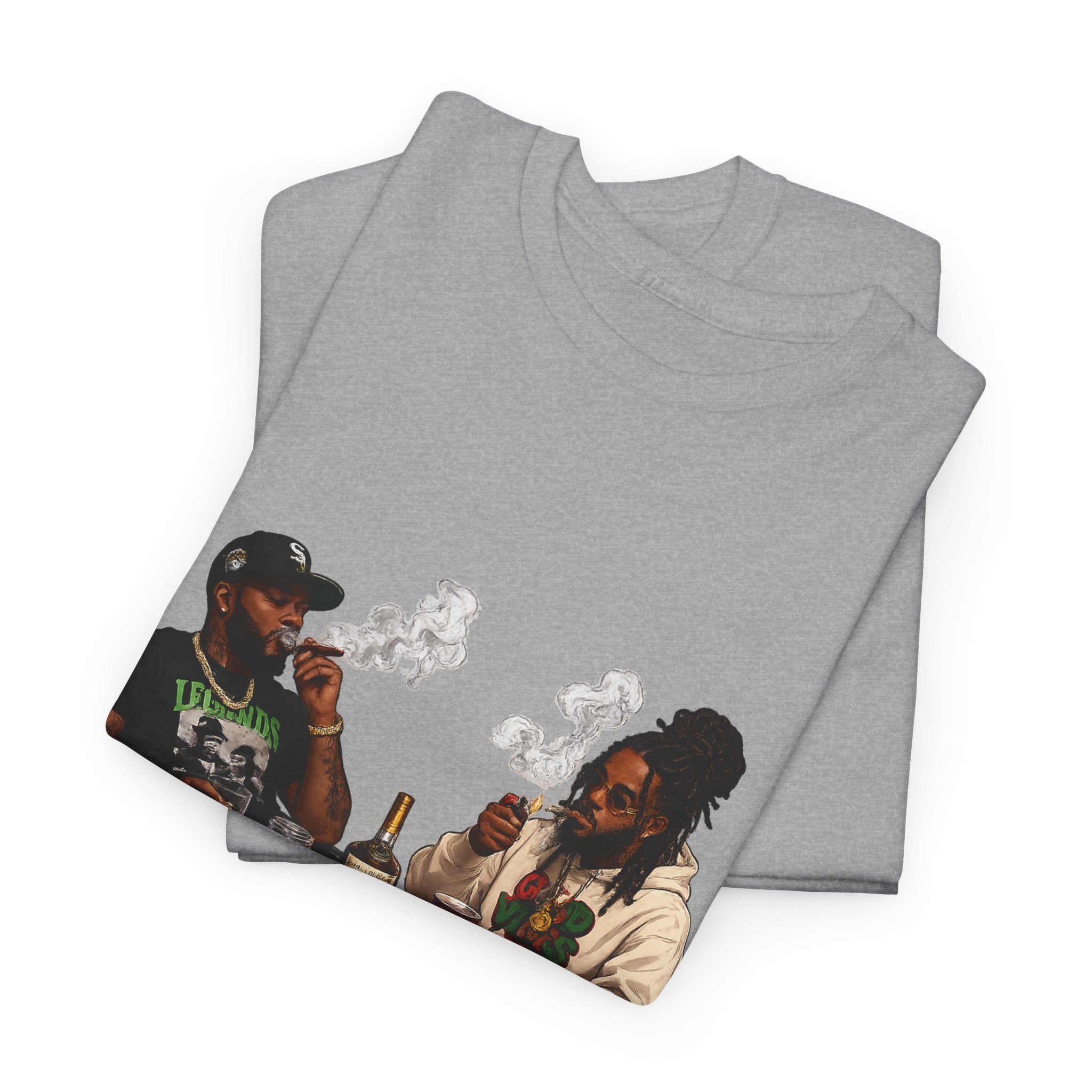 Two Friends Smoking at Table Tee | Casual Scene, Retro Illustration