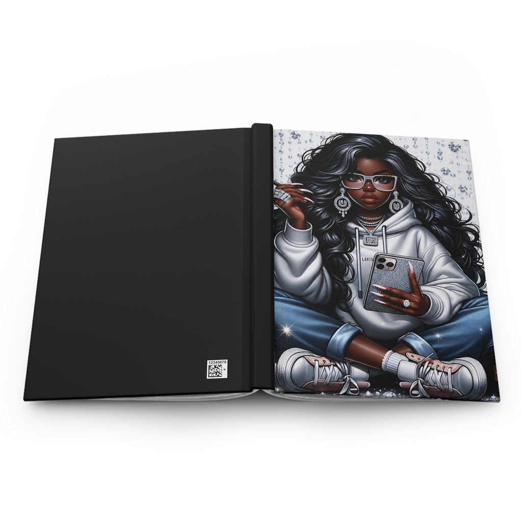 Hardcover Journal — Stylish Black Girl Hoodie Illustration Notebook for Writing & Sketching