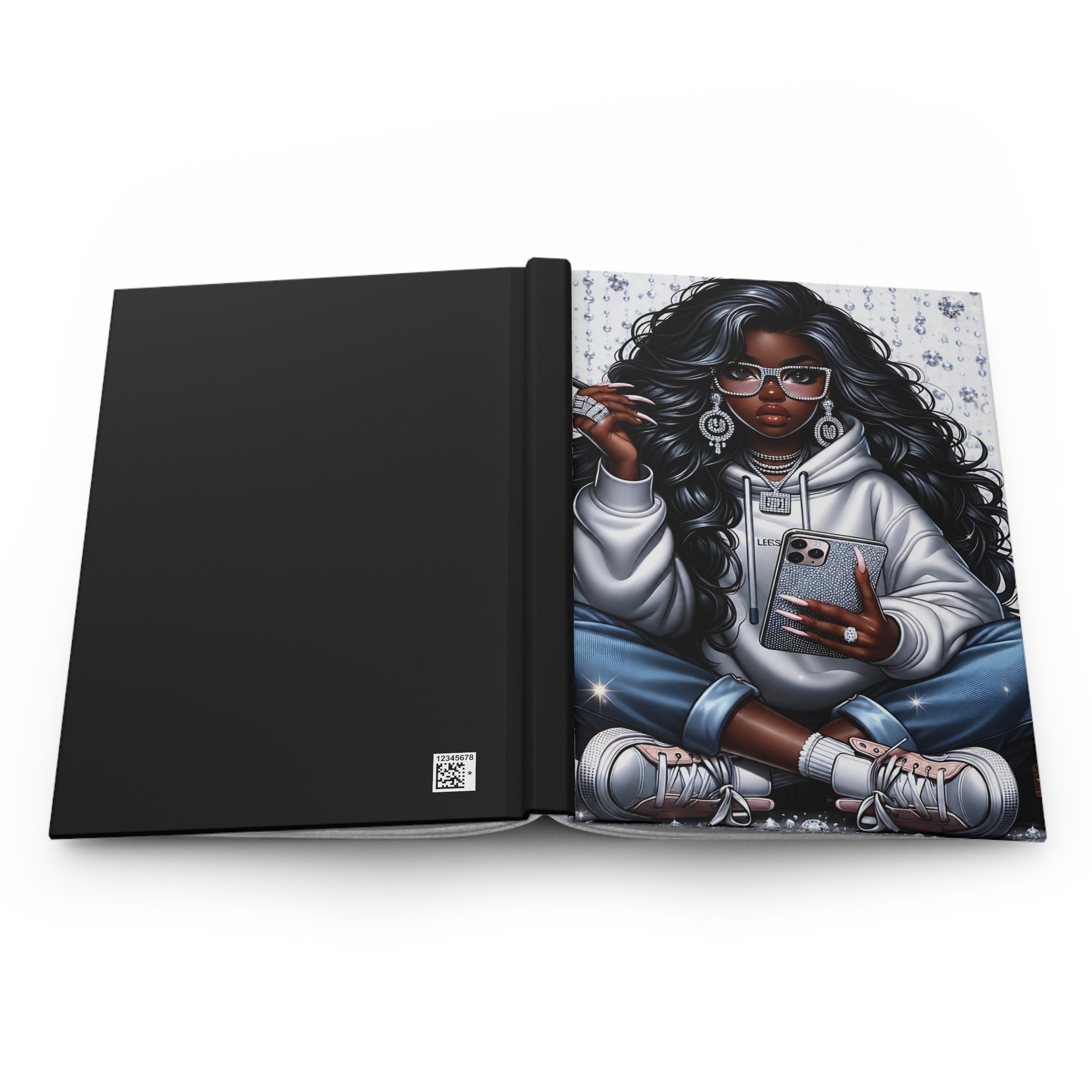 Hardcover Journal — Stylish Black Girl Hoodie Illustration Notebook for Writing & Sketching
