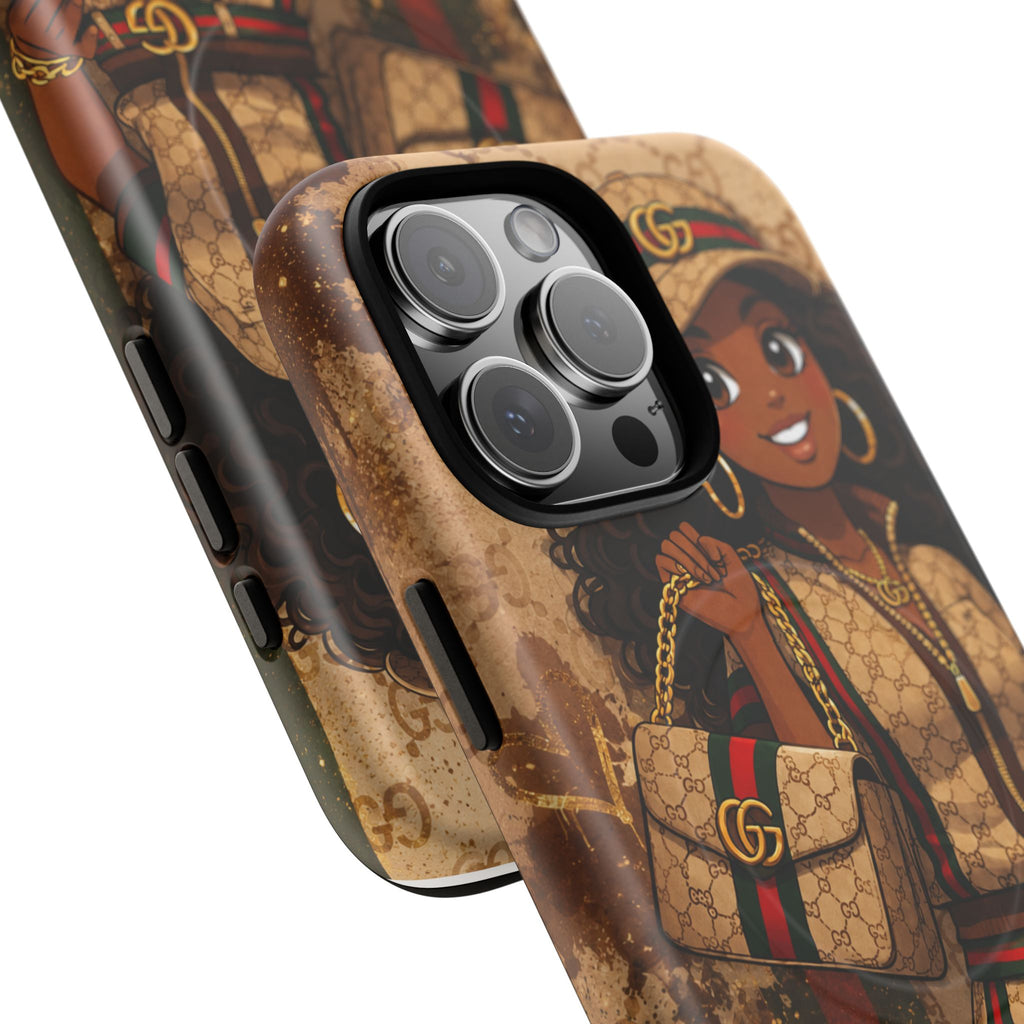 Luxury-Inspired Black Girl Phone Case — Stylish Magnetic Tough Case