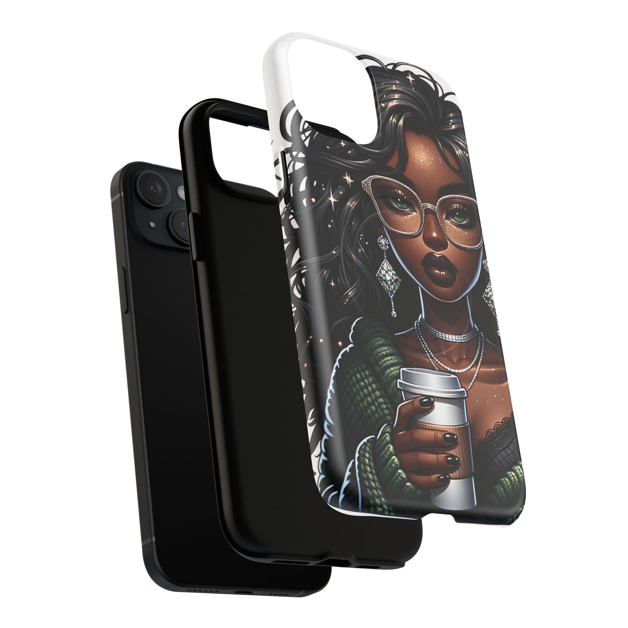 Stylish Black Woman with Coffee Phone Case | Magnetic Tough Case