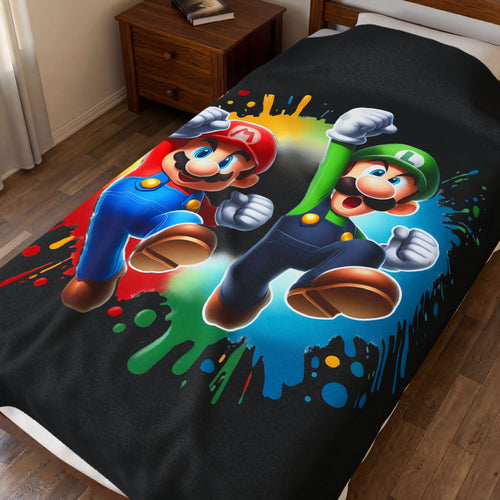 Color Splash Bros Mario and Luigi Velveteen Plush Blanket