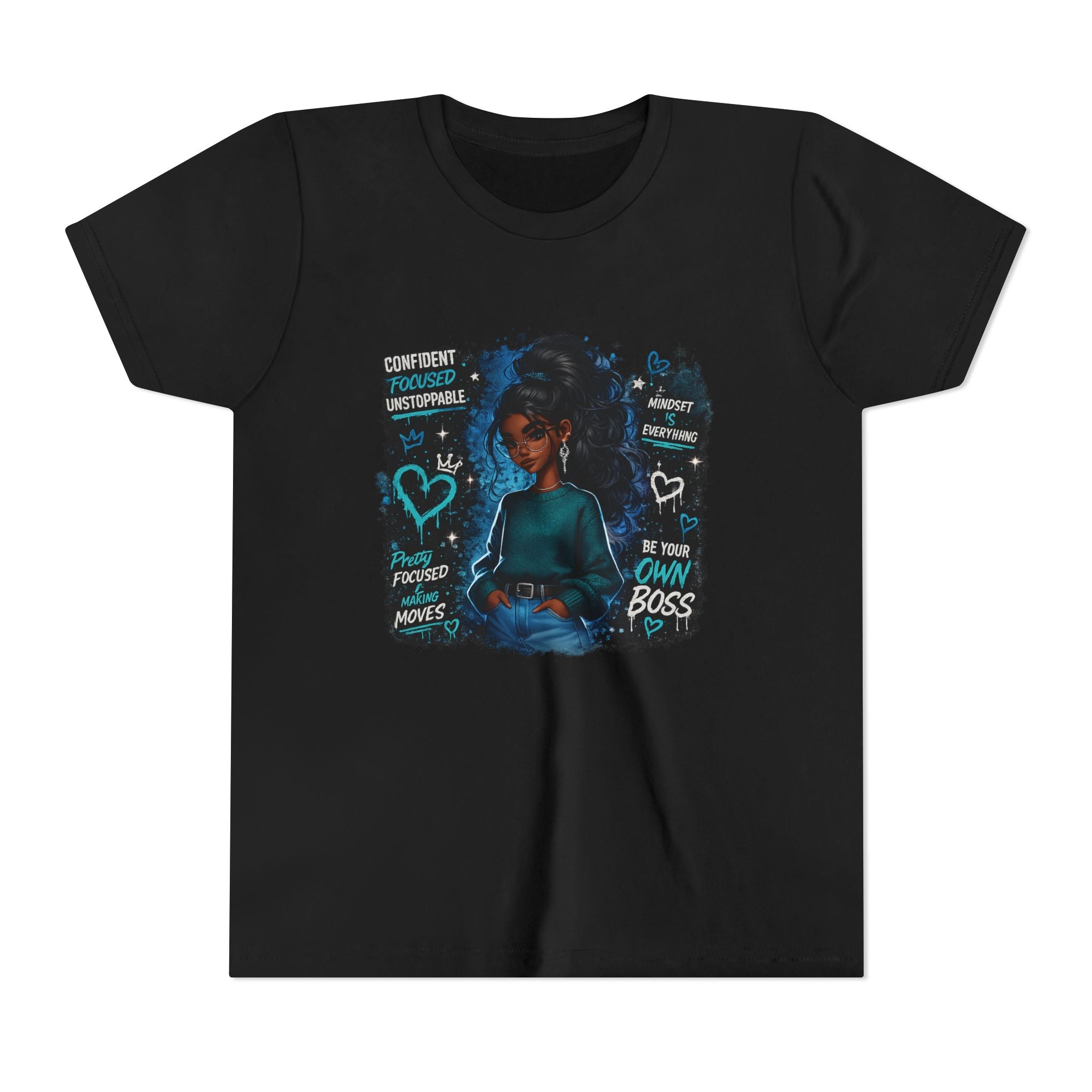 Be Your Own Boss Youth Tee | Empowered Girl Illustration, Motivational Words