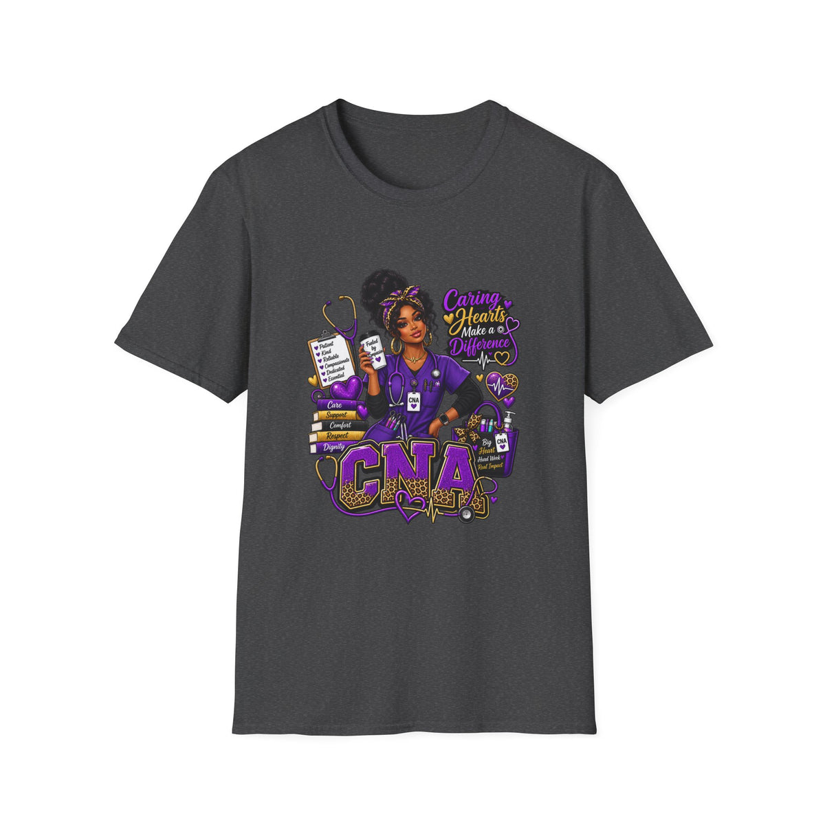 Caring Hearts Make a Difference CNA T-Shirt — Proud Nurse Aide Gift