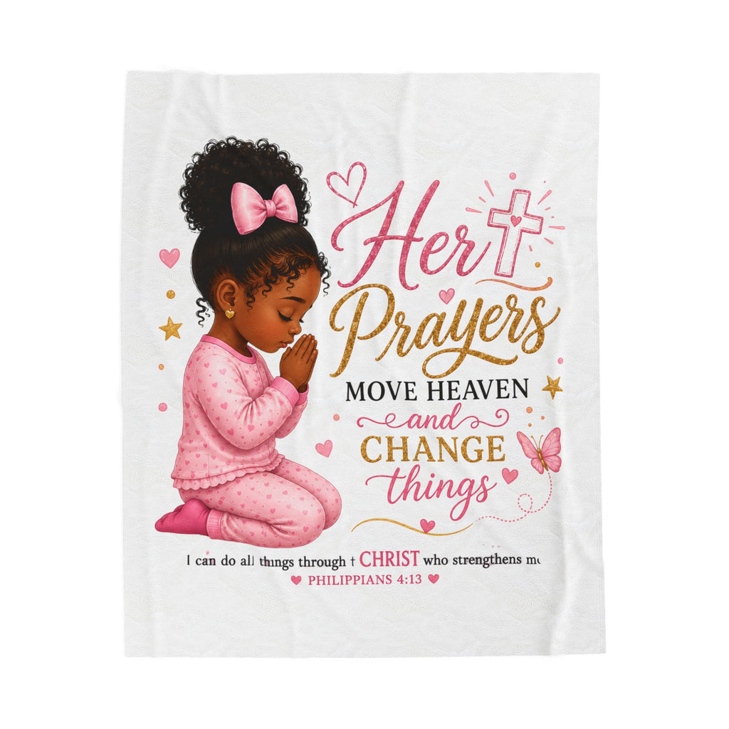 Plush Blanket — "Her Prayers Move Heaven and Change Things" Christian Kids Throw