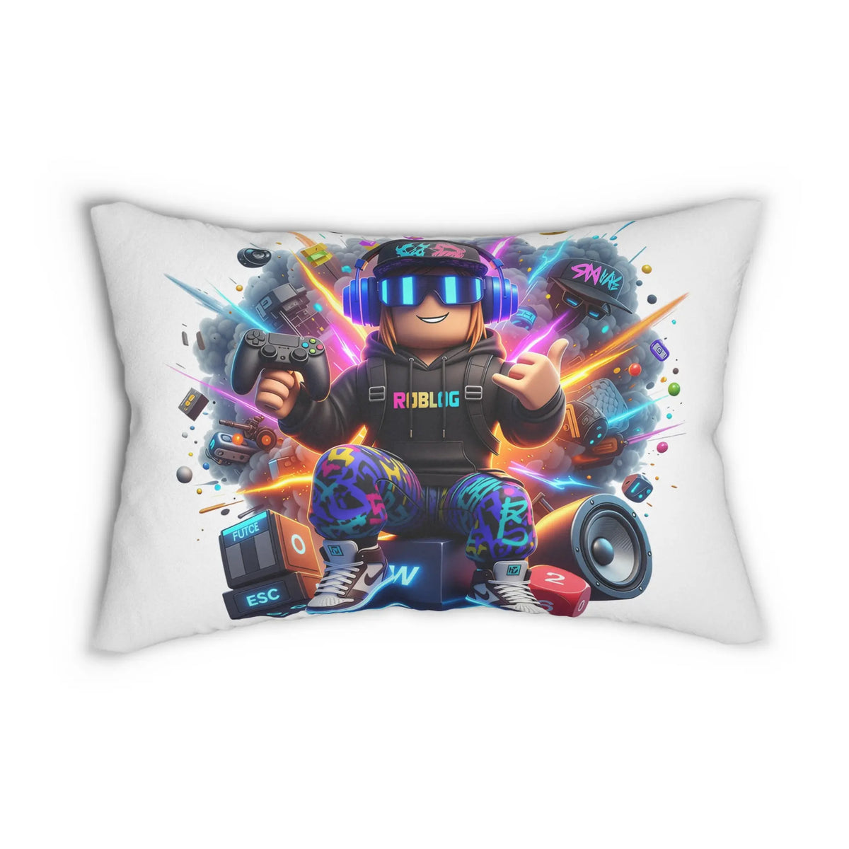 Roblox Gamer Lumbar Pillow | Neon Controller Gaming Room Decor for Kids