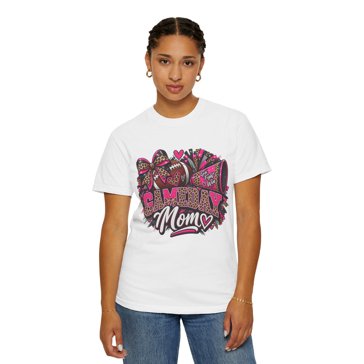 T-Shirt — "Gameday Mom" Football Design (Pink Leopard)