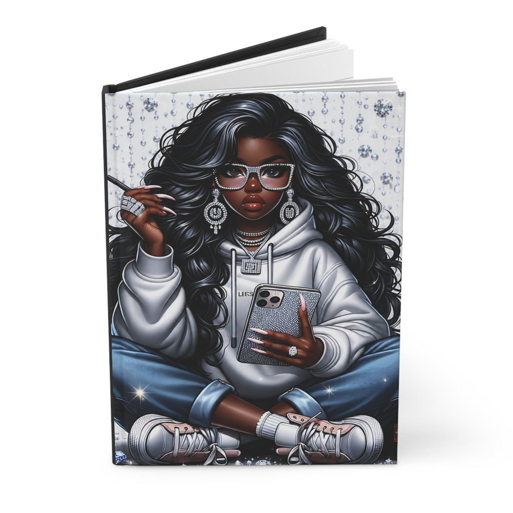 Hardcover Journal — Stylish Black Girl Hoodie Illustration Notebook for Writing & Sketching