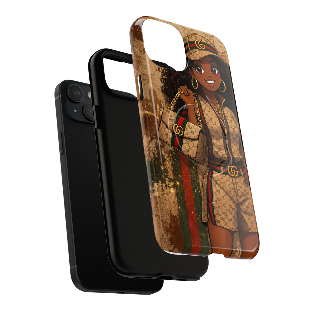 Luxury-Inspired Black Girl Phone Case — Stylish Magnetic Tough Case