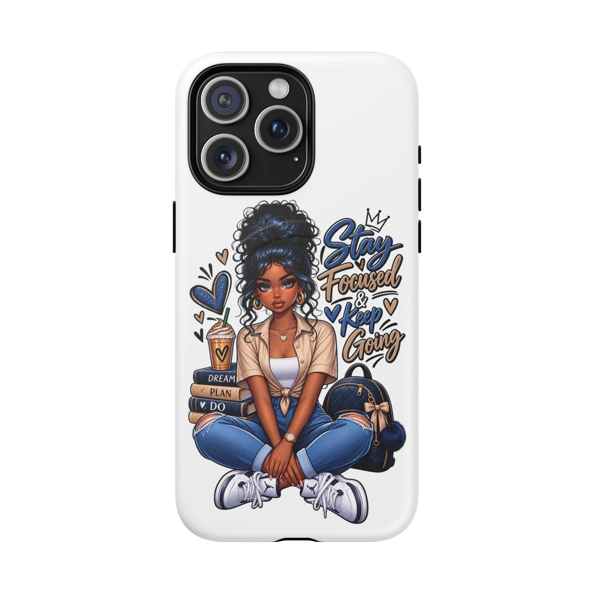 Stay Focused Keep Going Phone Case — Motivational Girl Illustration Tough Magnetic Case