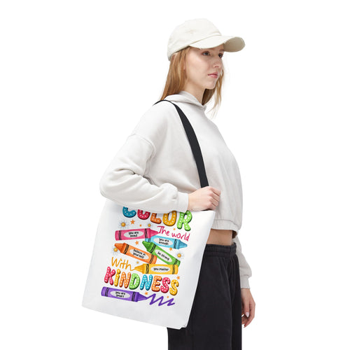 Color the World with Kindness tote bag | crayon positive affirmation design