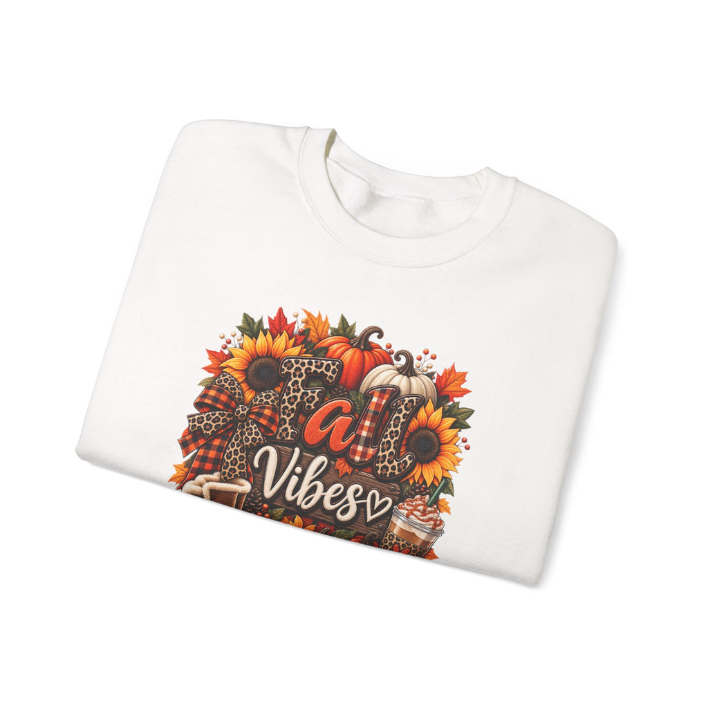 Fall Vibes Crewneck Sweatshirt — Autumn Pumpkin & Sunflower Graphic