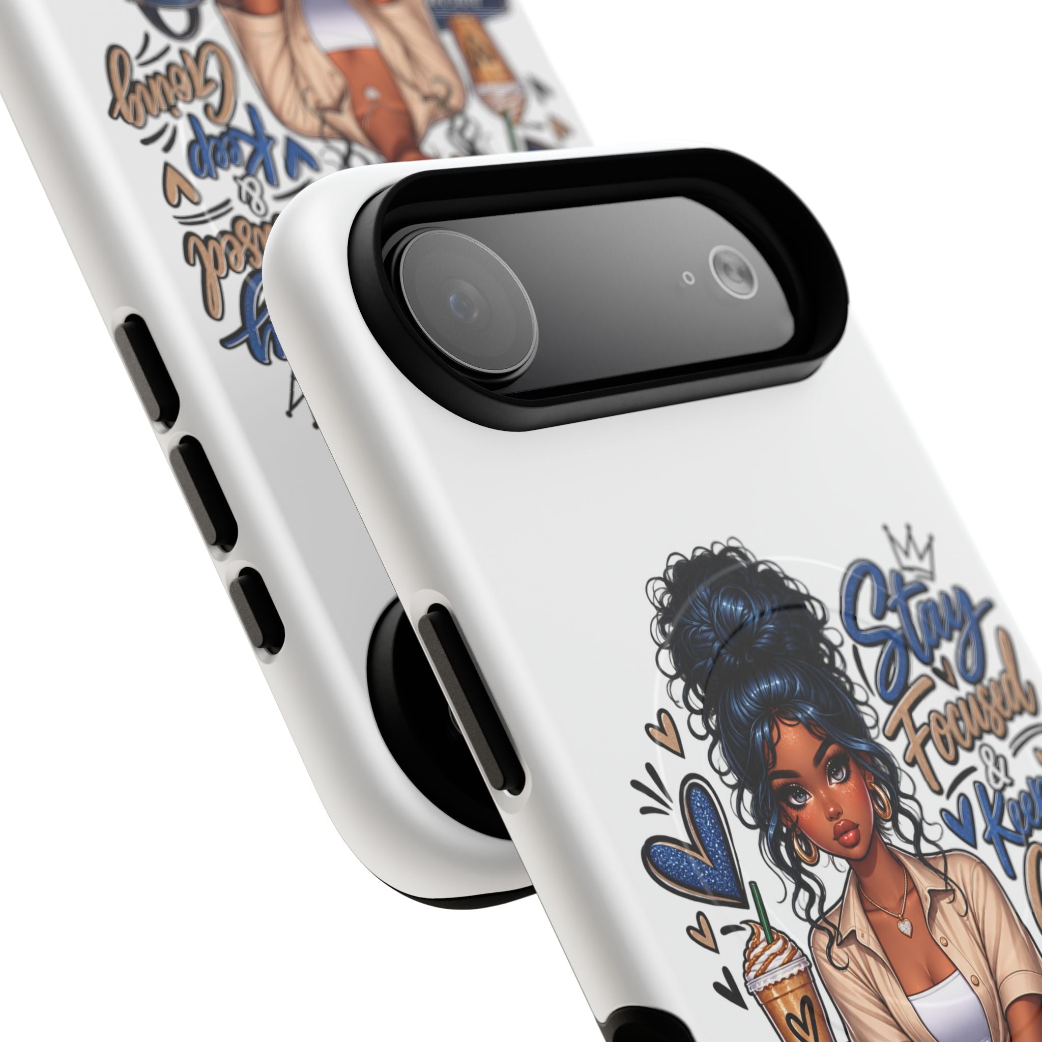 Stay Focused Keep Going Phone Case — Motivational Girl Illustration Tough Magnetic Case