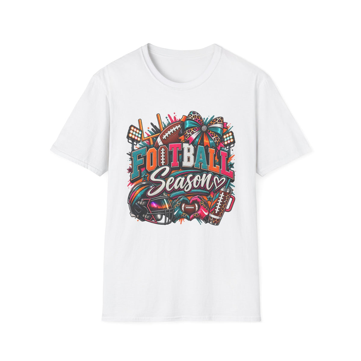 Football Season T-Shirt — Festive Cheer Bow & Leopard Print Game Day Tee