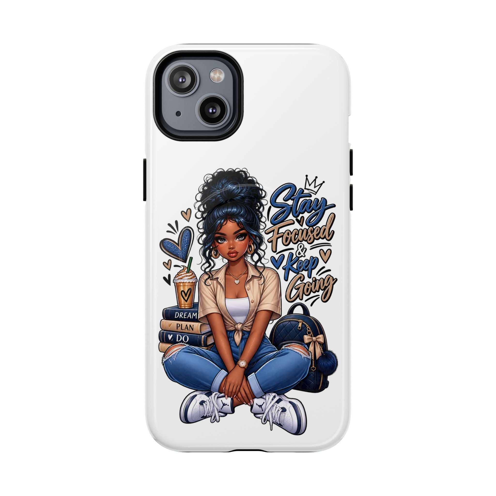 Stay Focused Keep Going Phone Case — Motivational Girl Illustration Tough Magnetic Case