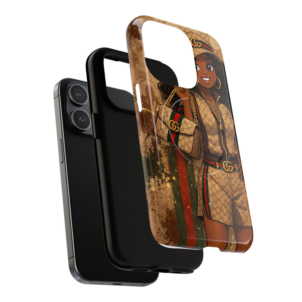 Luxury-Inspired Black Girl Phone Case — Stylish Magnetic Tough Case