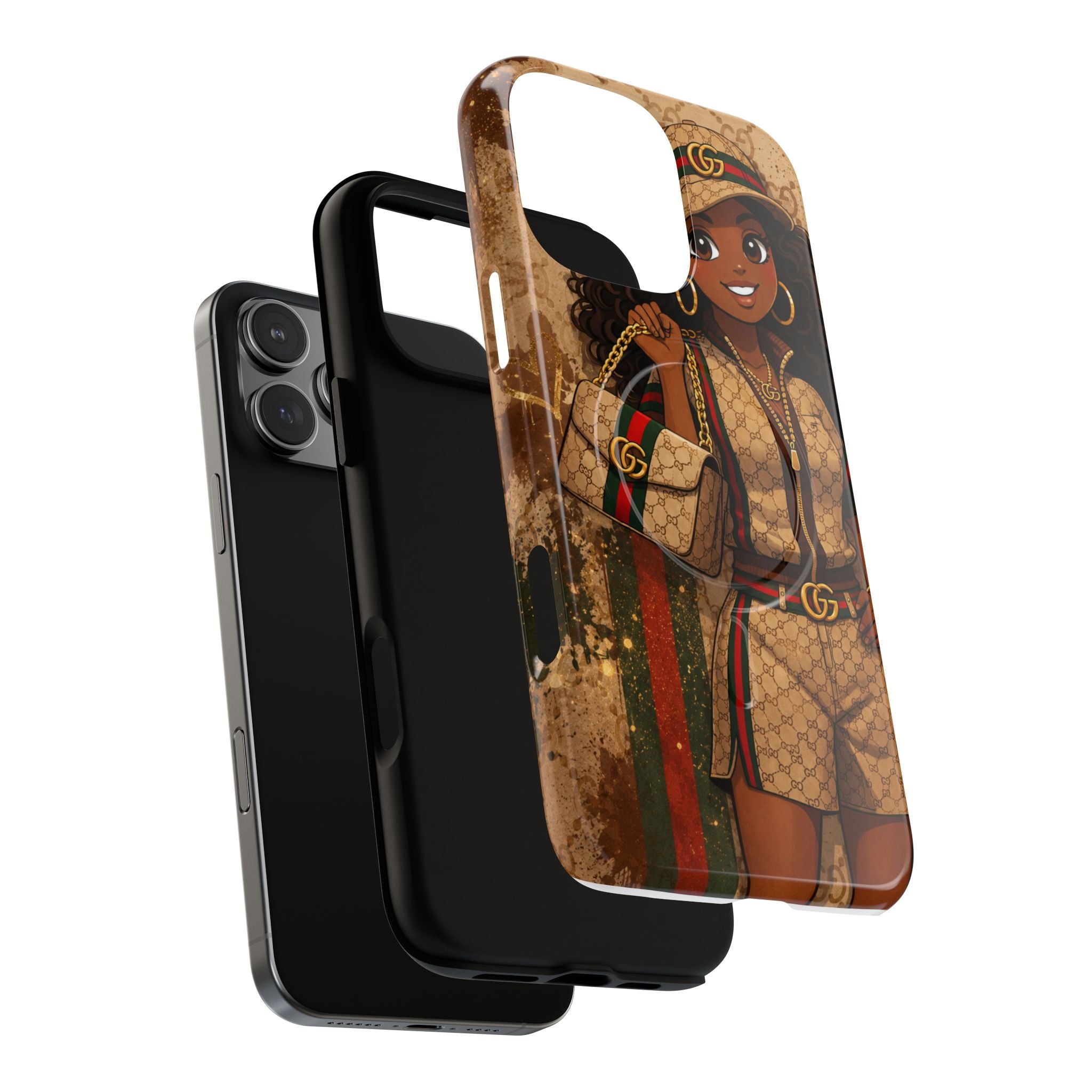 Luxury-Inspired Black Girl Phone Case — Stylish Magnetic Tough Case