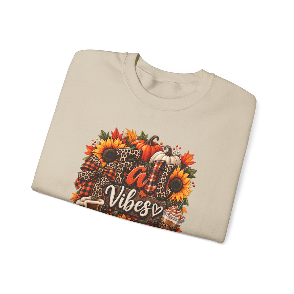 Fall Vibes Crewneck Sweatshirt — Autumn Pumpkin & Sunflower Graphic