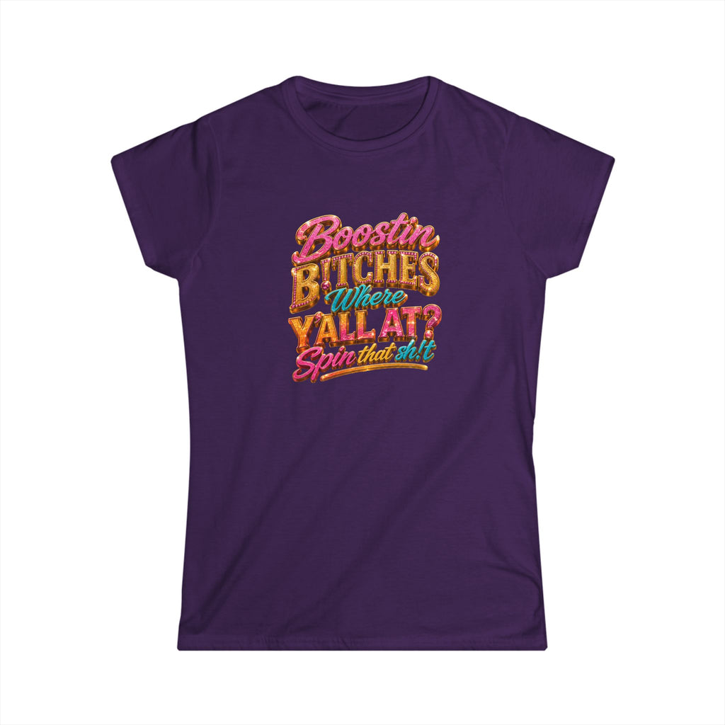 Women's Tee — "Boston Bitches Where Y'all At?" Retro Script Graphic