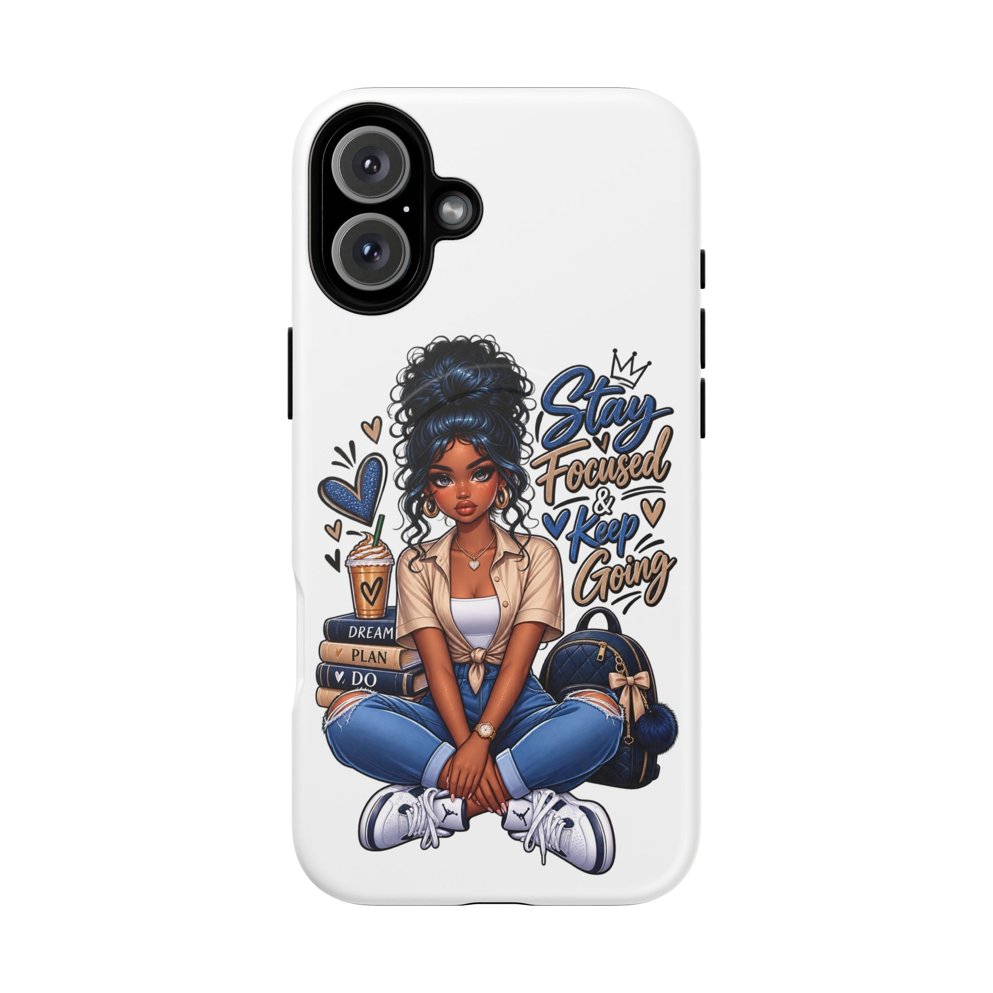 Stay Focused Keep Going Phone Case — Motivational Girl Illustration Tough Magnetic Case