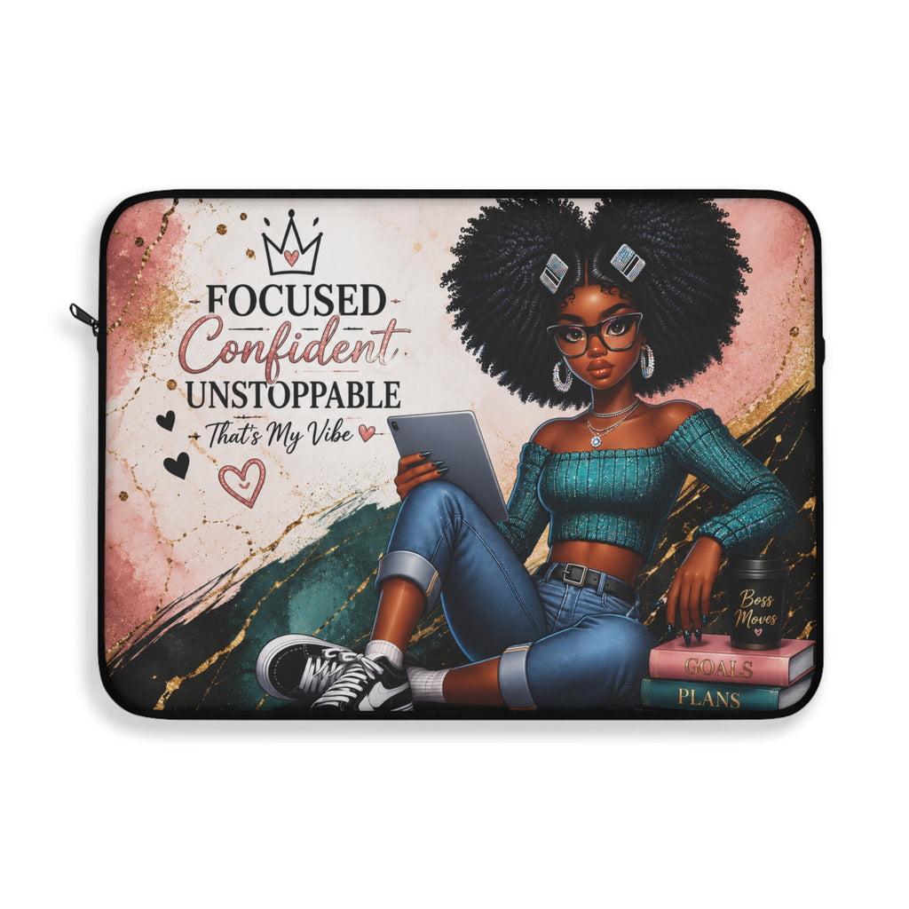 Focused Confident Unstoppable Laptop Sleeve | Afro Girl Scholar Illustration