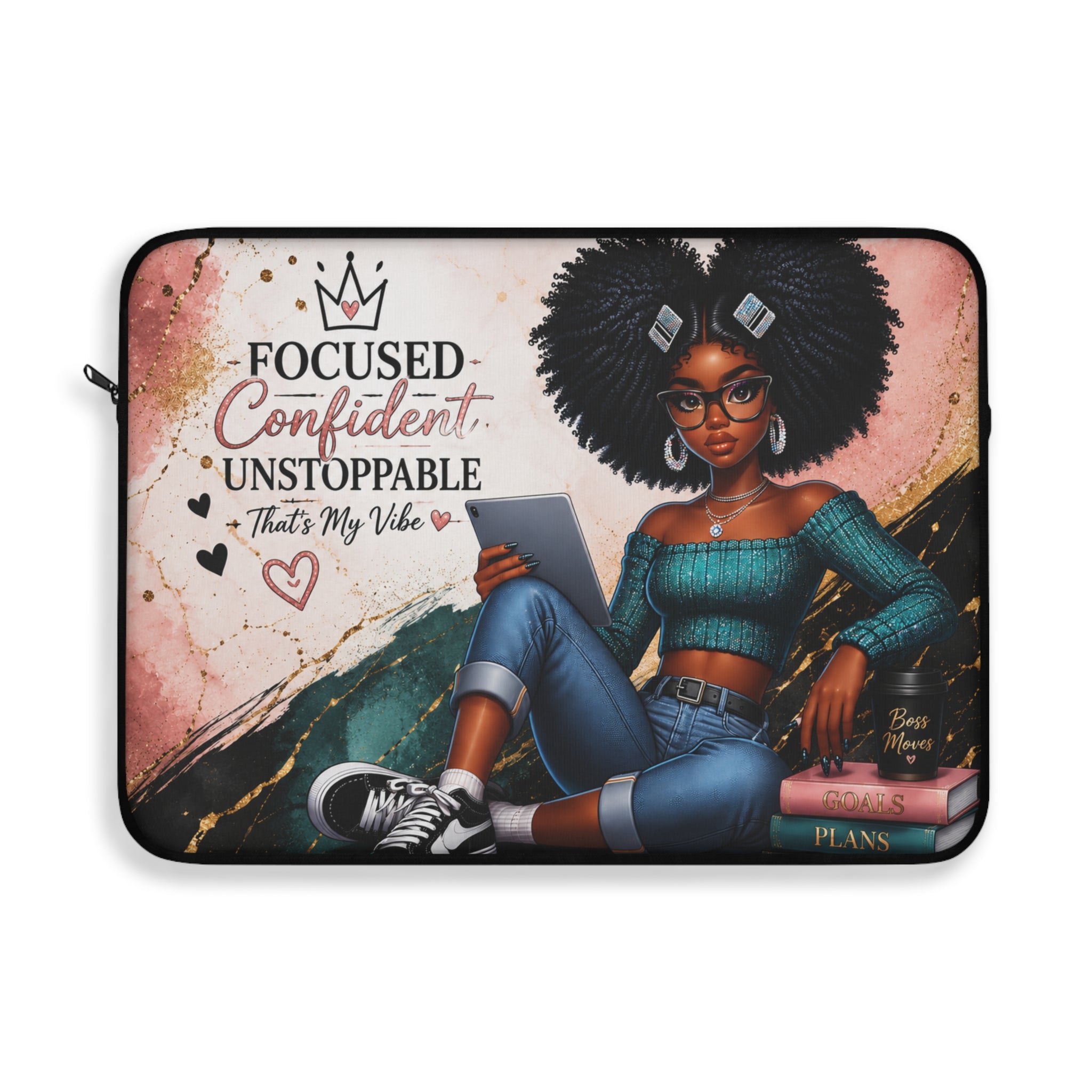 Focused Confident Unstoppable Laptop Sleeve | Afro Girl Scholar Illustration