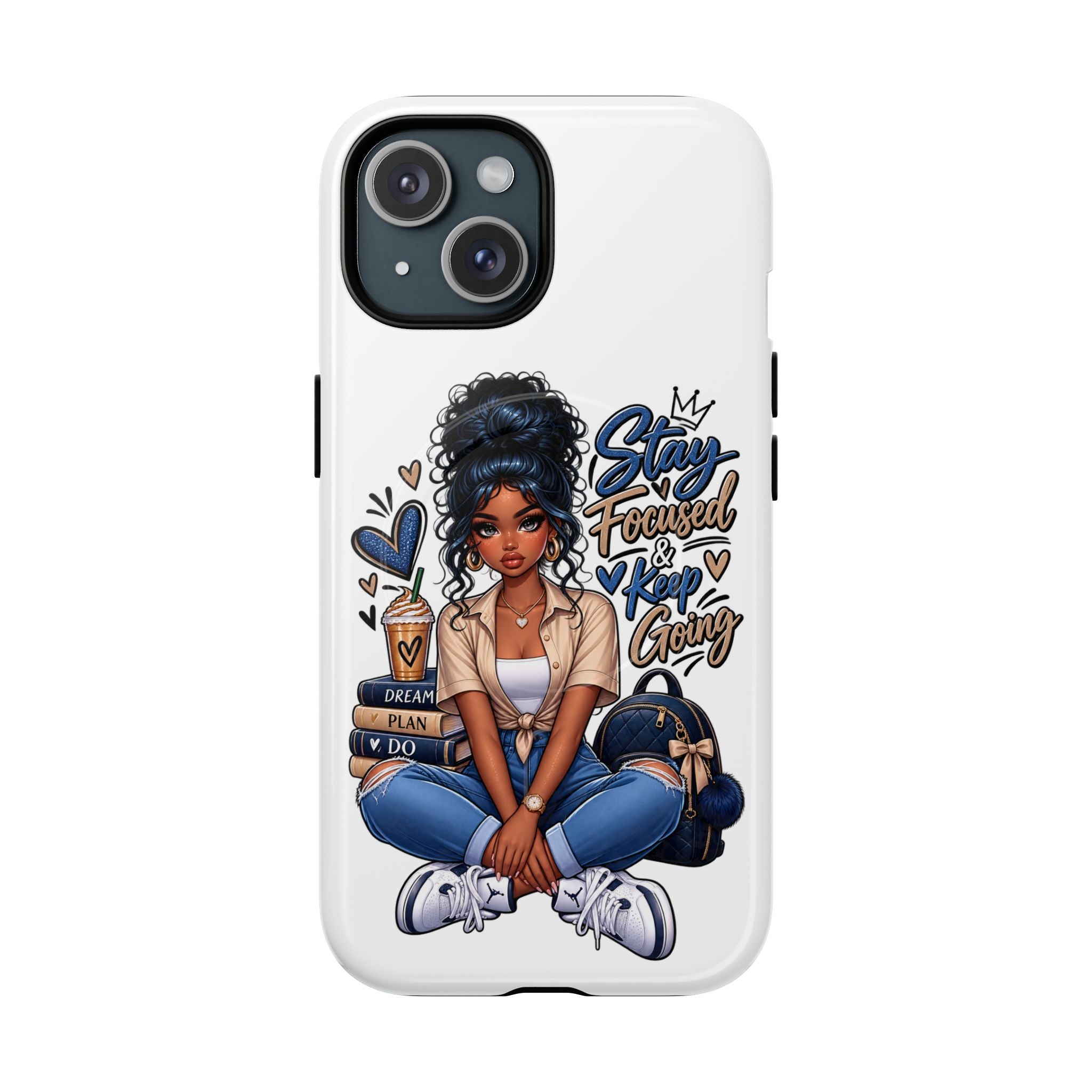 Stay Focused Keep Going Phone Case — Motivational Girl Illustration Tough Magnetic Case
