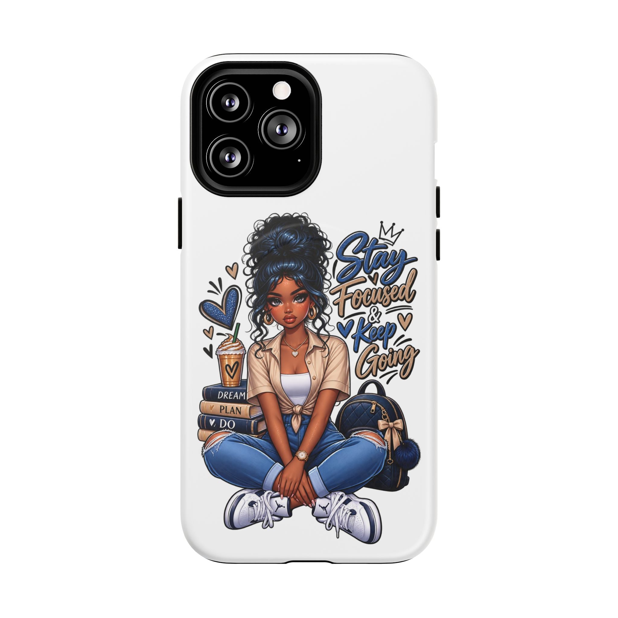 Stay Focused Keep Going Phone Case — Motivational Girl Illustration Tough Magnetic Case