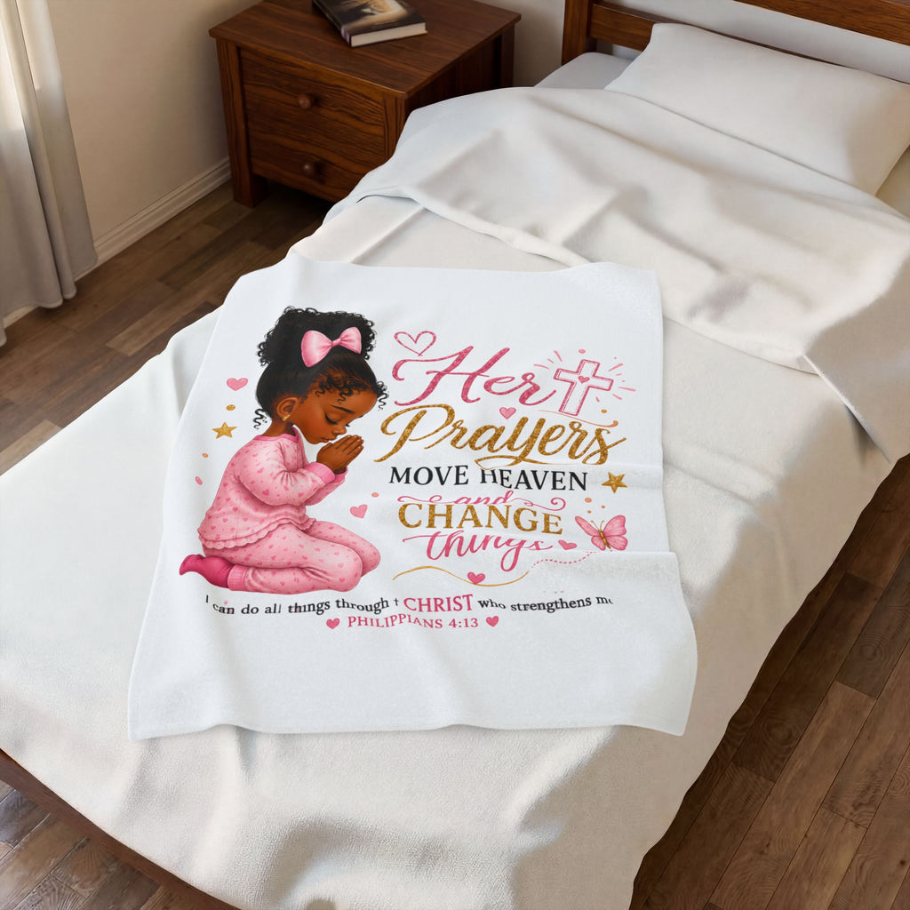 Plush Blanket — "Her Prayers Move Heaven and Change Things" Christian Kids Throw