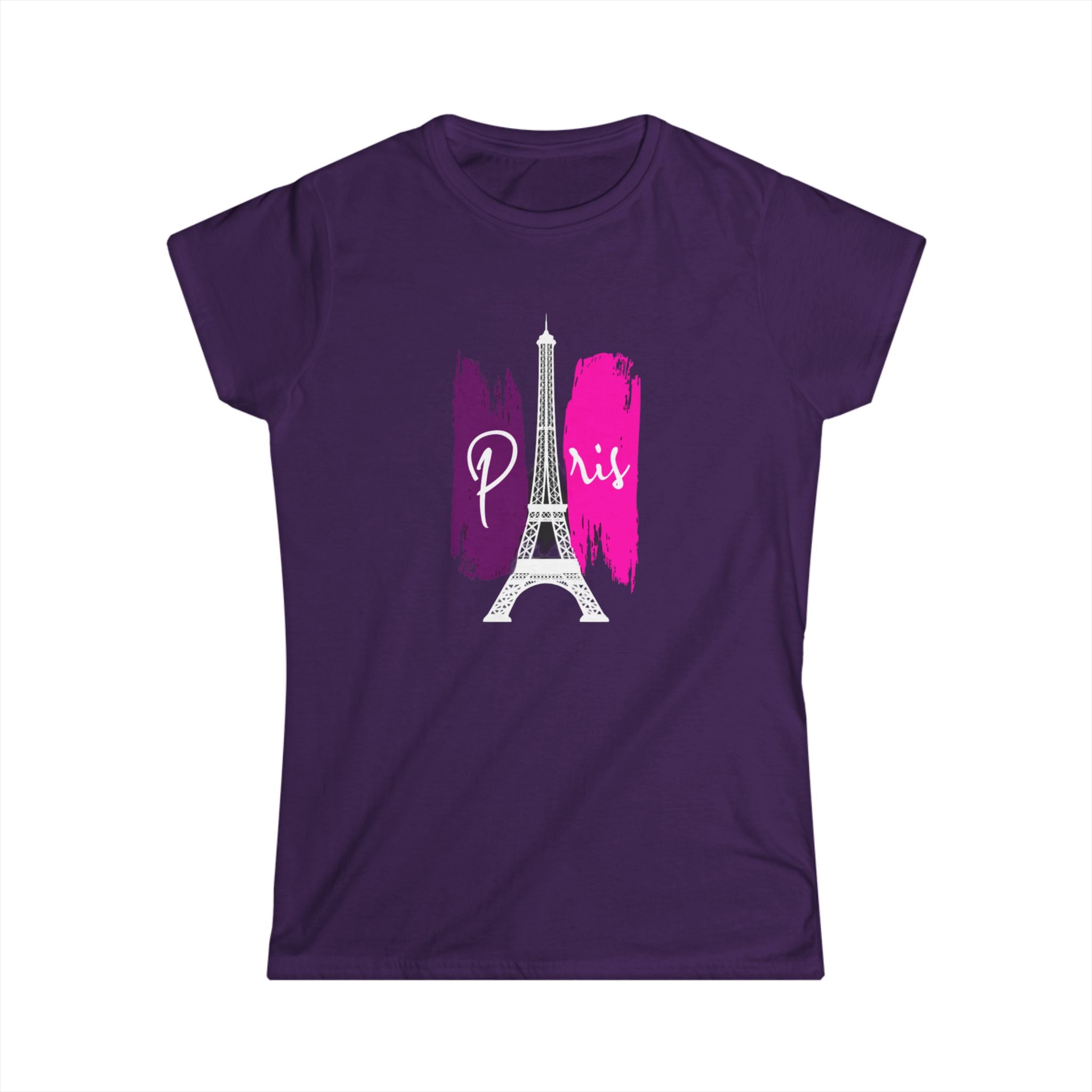 Paris Eiffel Tower Women's Tee — Pink Brushstroke Travel T‑Shirt