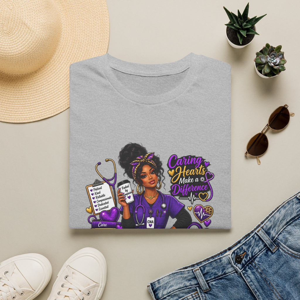 Caring Hearts Make a Difference CNA T-Shirt — Proud Nurse Aide Gift