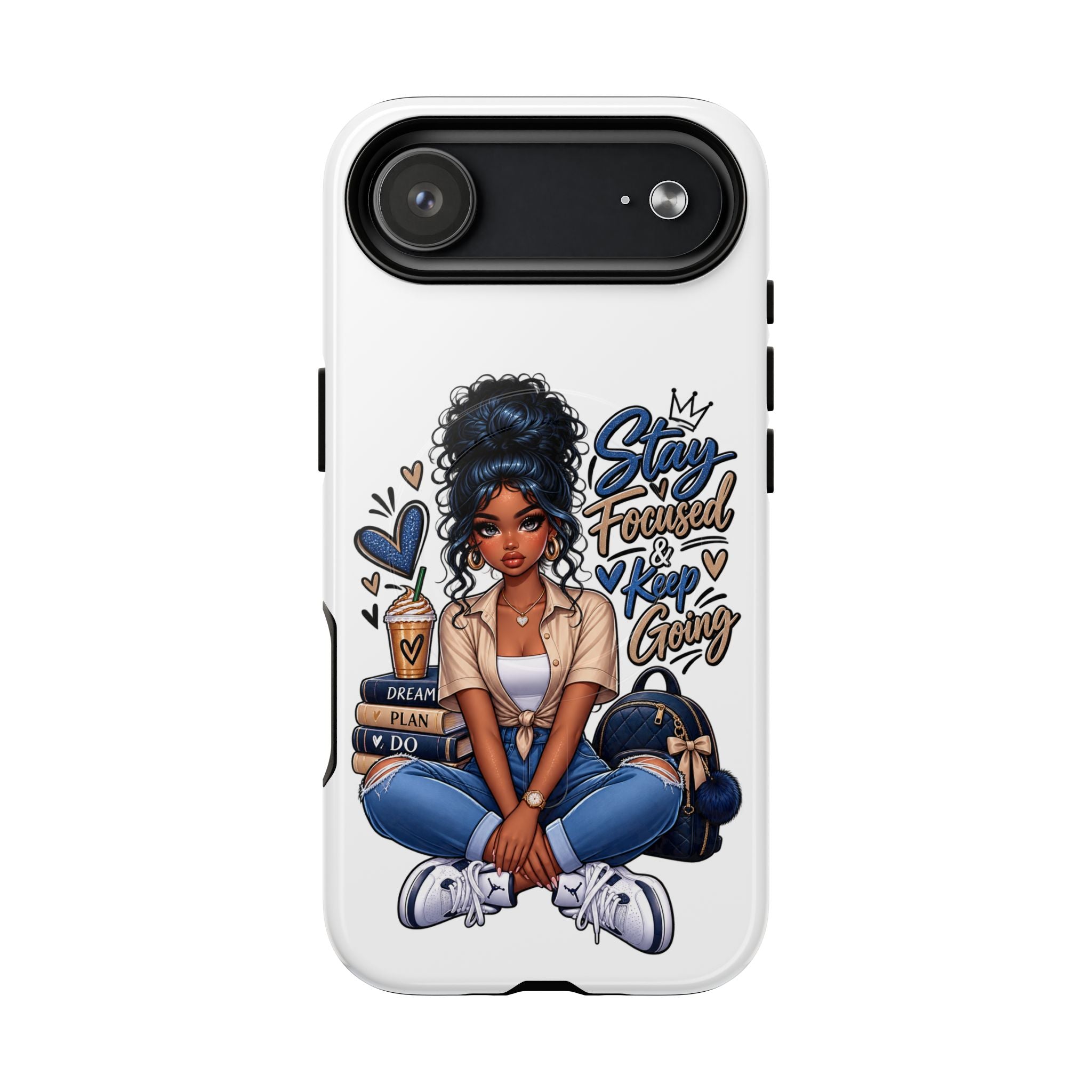 Stay Focused Keep Going Phone Case — Motivational Girl Illustration Tough Magnetic Case